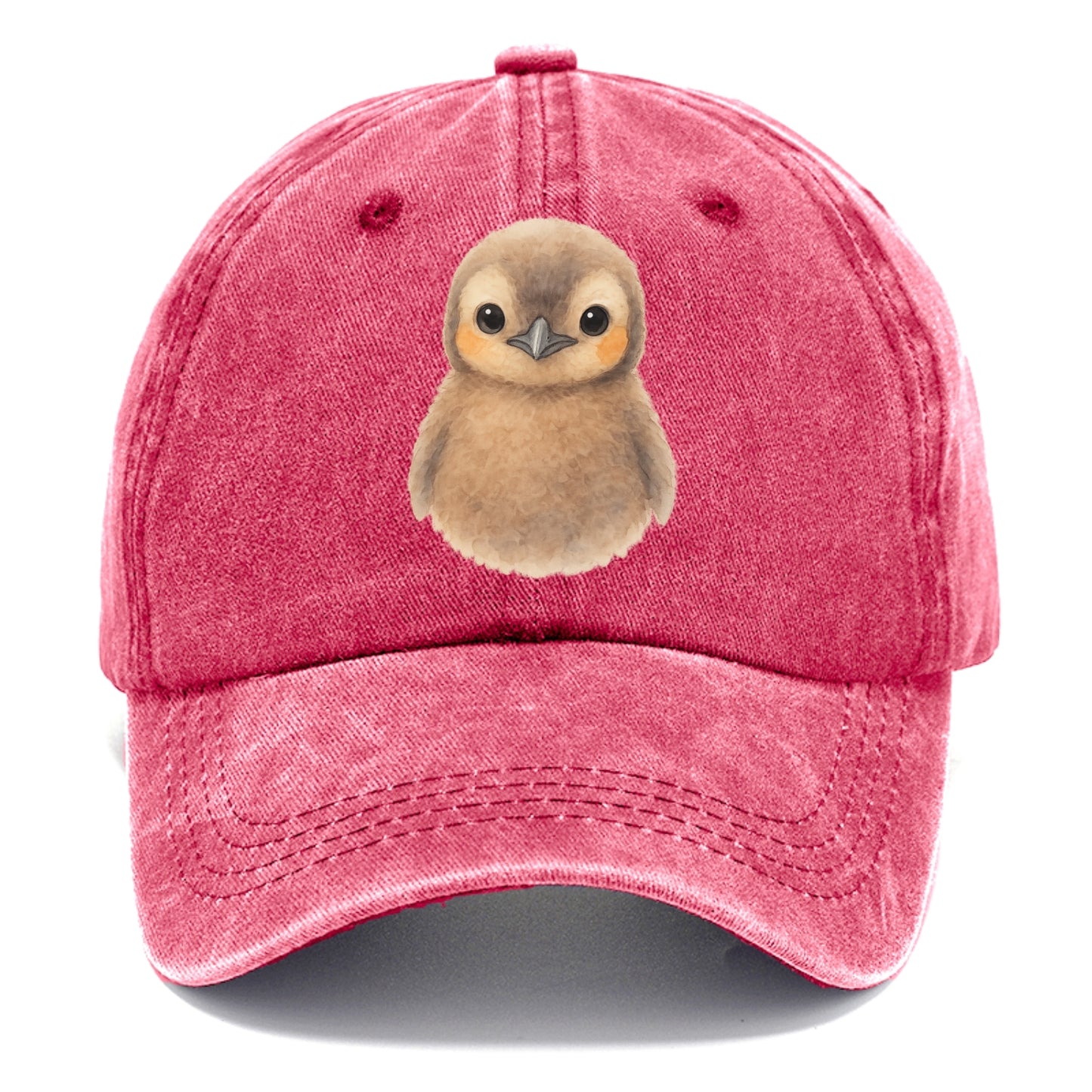 Baby King Penguin - orange cheek patches, fluffy brown, large eyes, front-facing, - Classic Cap - Pomegranate Blush(Pink)