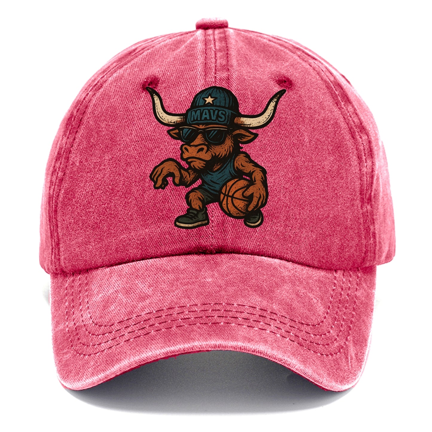 Texas Longhorn wearing Mavs beanie with lone star patch and wayfarer sunglasses - Classic Cap - Pomegranate Blush(Pink)
