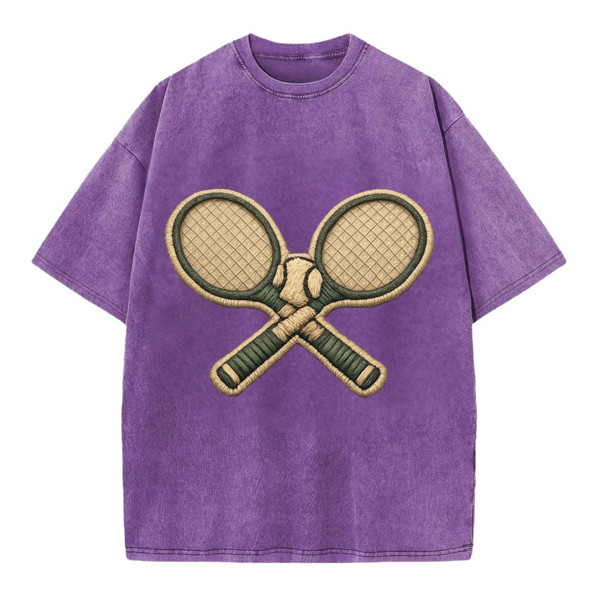 Embroidered patch design - TENNIS RACKET CROSSED - tennis rackets with ball in - Vintage T-shirt - Purple