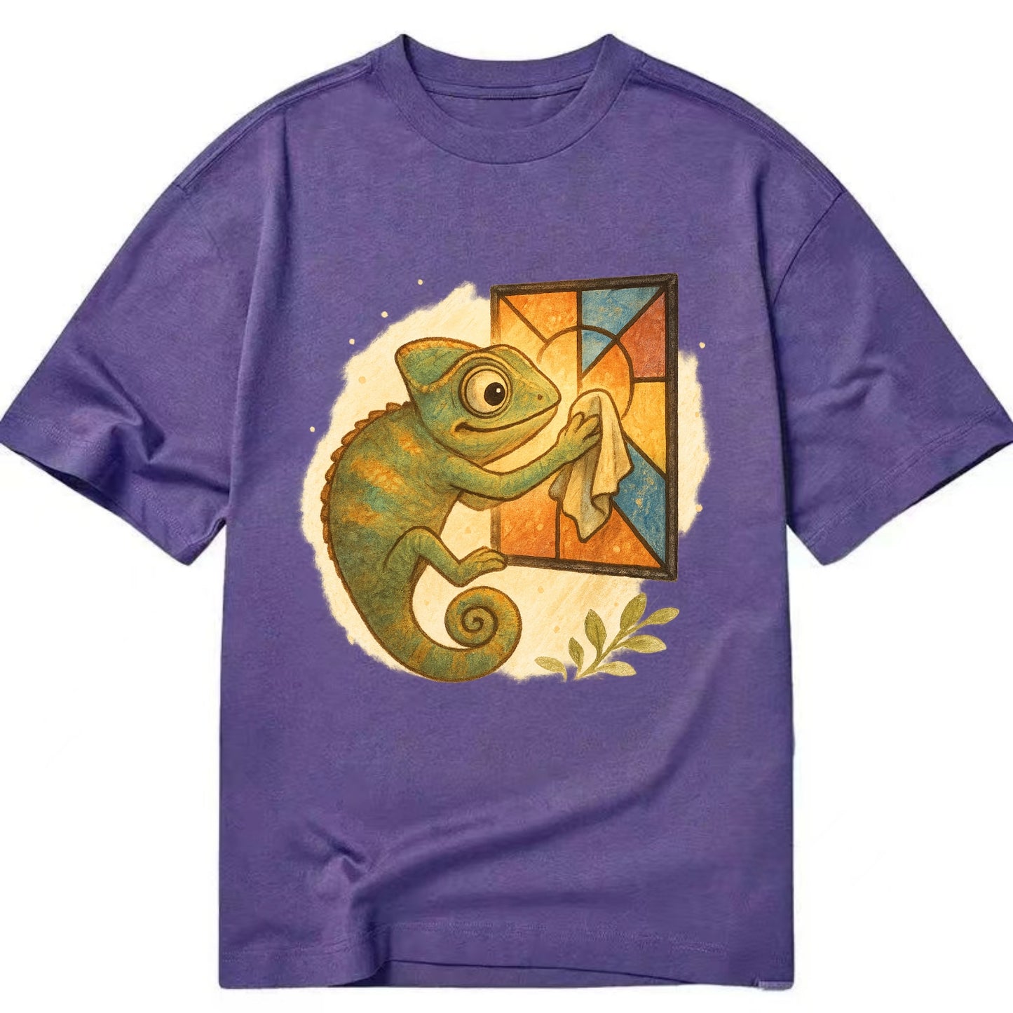 Chameleon blending into a stained-glass window it is polishing with delicate - Classic T-shirt - Purple