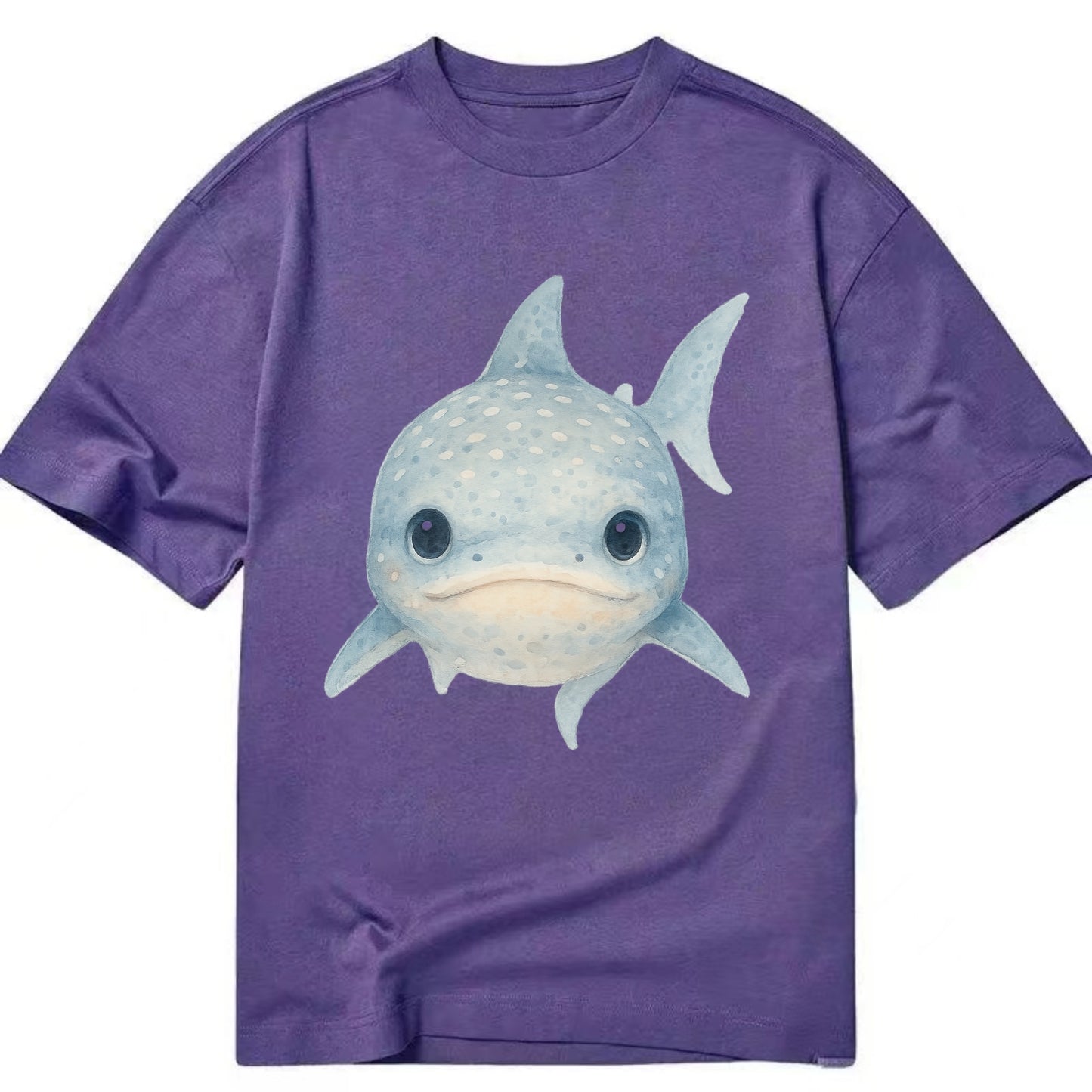 Baby Whale Shark - spotted blue-gray, wide mouth closed, tiny eyes, front-facing, - Classic T-shirt - Purple