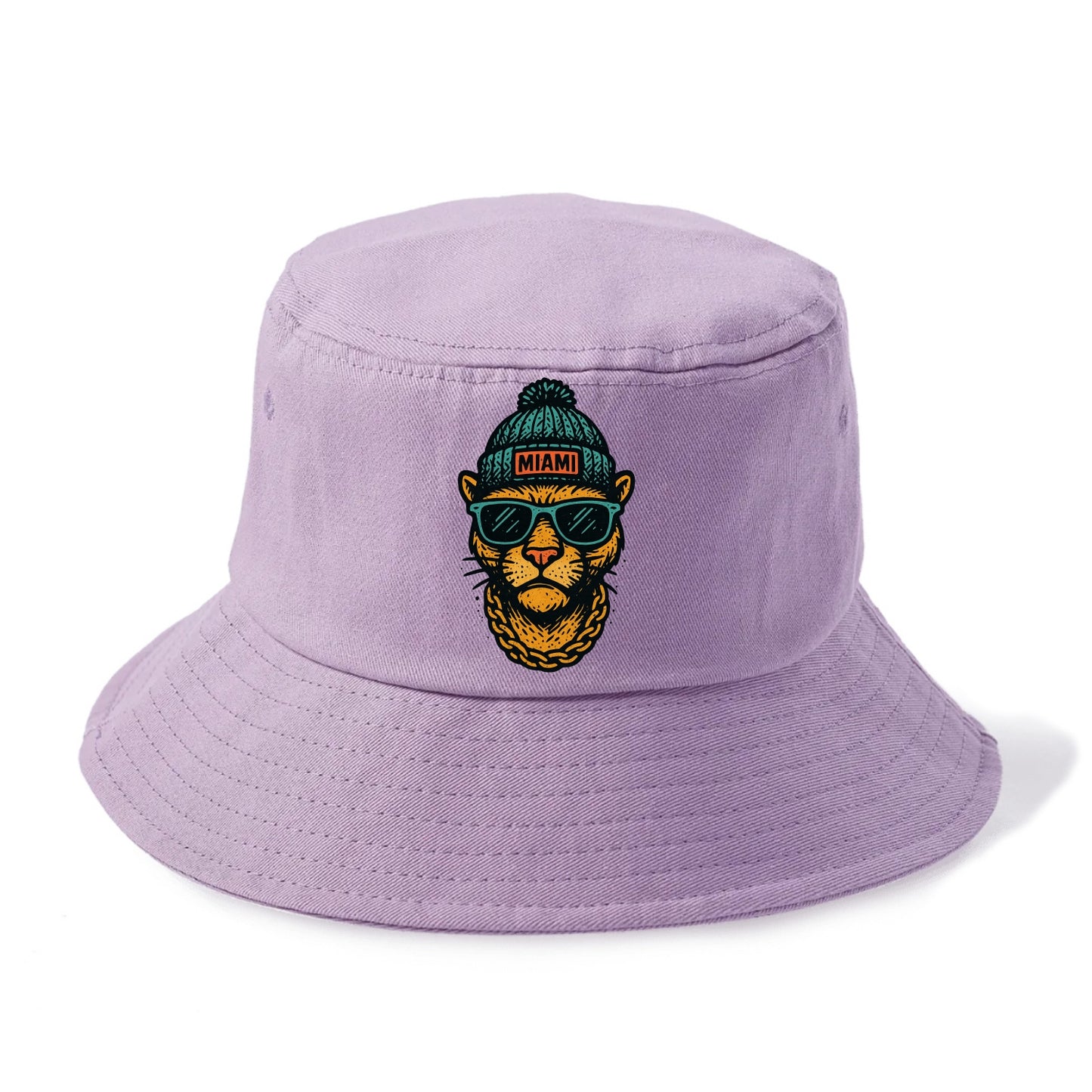 Florida Panther wearing Miami beanie with pom pom and wayfarer sunglasses - Bucket Hat - Purple