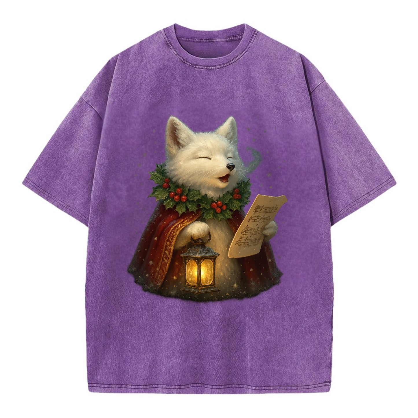 Snowbound Arctic Fox Caroler - Vintage T-shirt - Purple