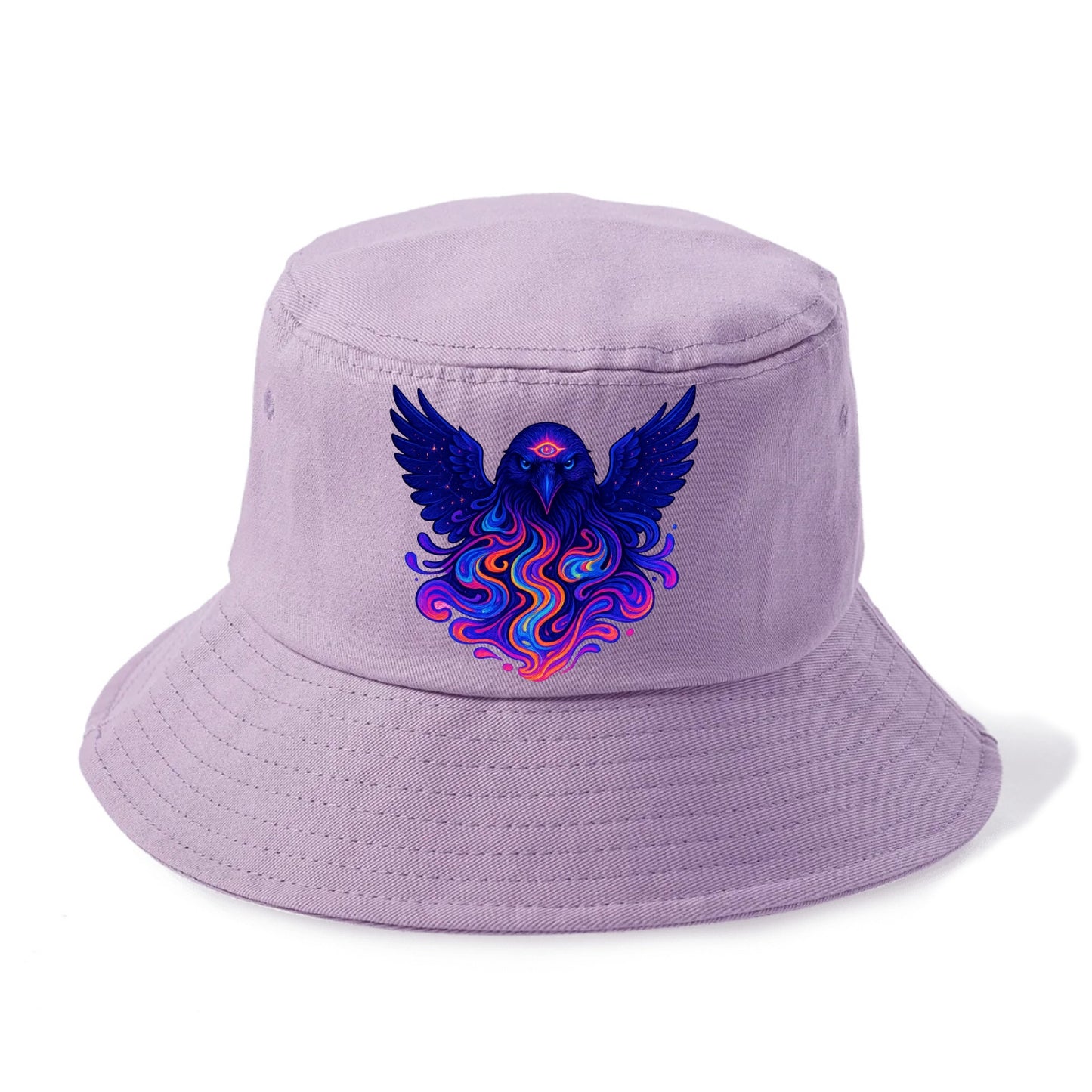 Mysterious raven with feathers showing future visions in neon colors, wings spread - Bucket Hat - Purple