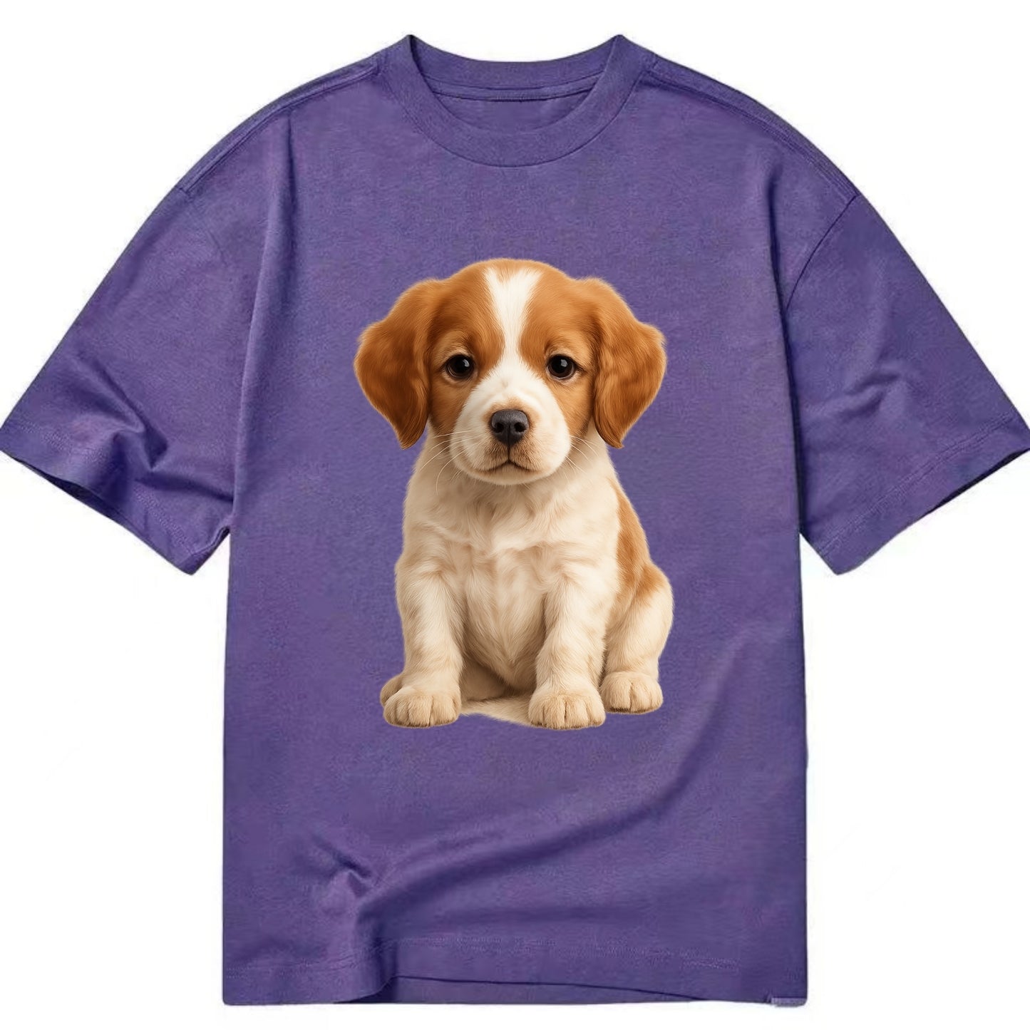 Baby Brittany Puppy - orange and white, compact, bright eyes, feathered, - Classic T-shirt - Purple