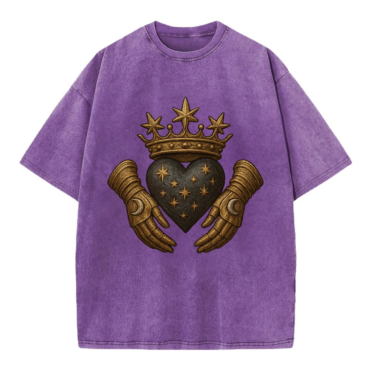 Ice crystal crown framing a frosted heart with fur-trimmed winter hands embracing - Vintage T-shirt - Purple