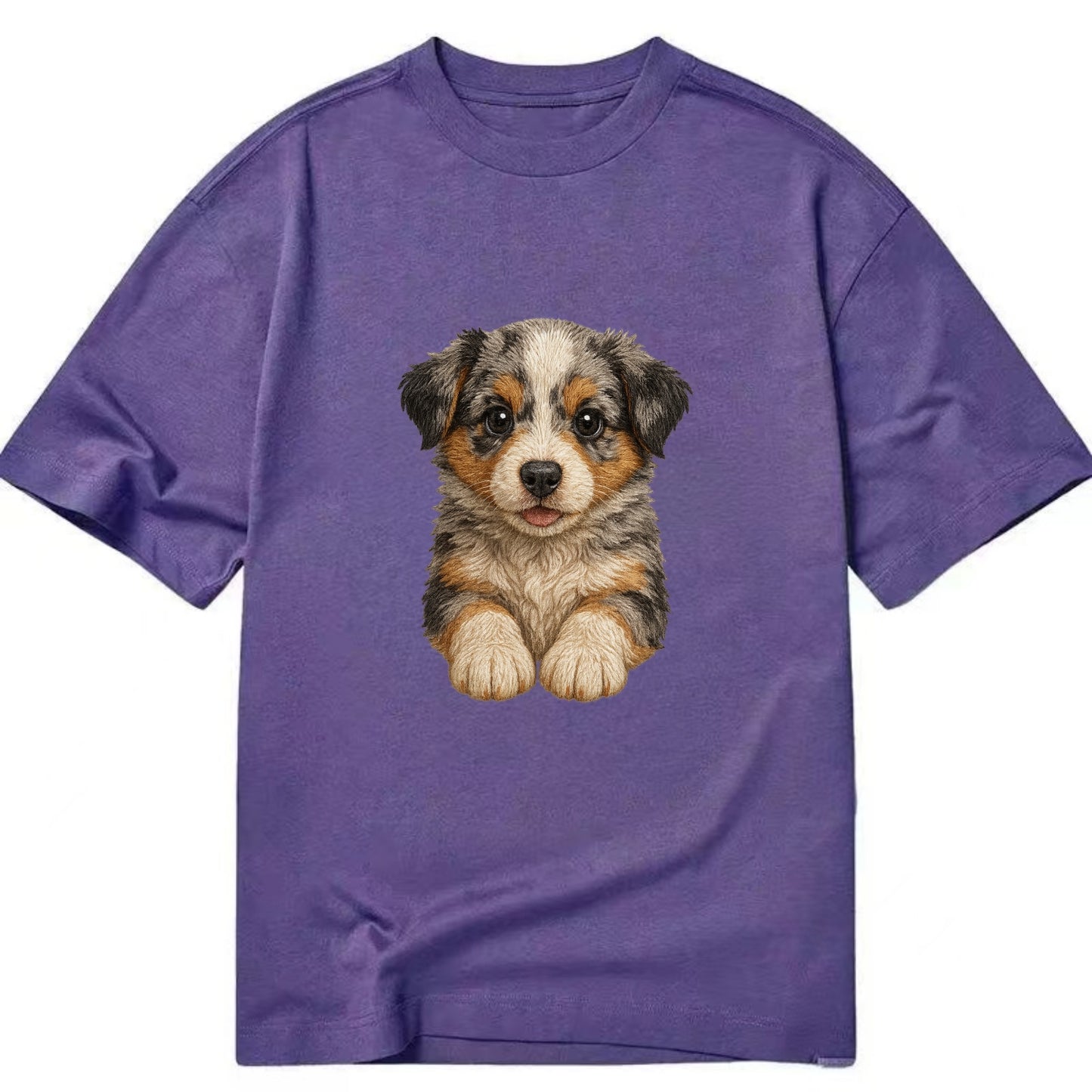 Baby Australian Shepherd Puppy - merle coat, bright eyes, fluffy, front-facing, - Classic T-shirt - Purple