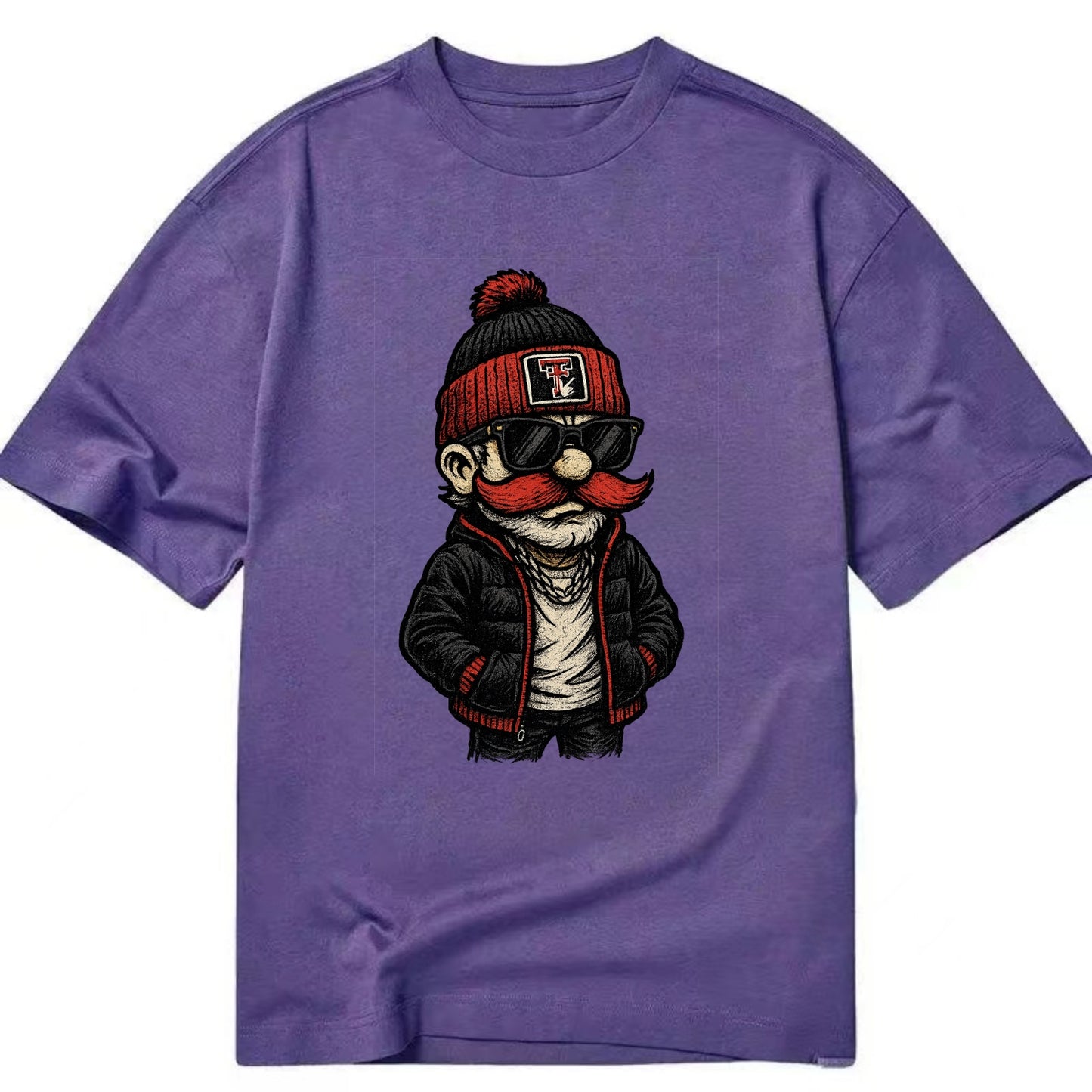 Lubbock Raider wearing Texas Tech beanie with guns up patch - Classic T-shirt - Purple