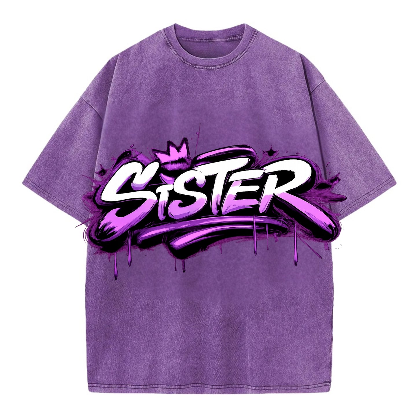 Bold typography design - "SISTER" - female bond, sisterhood - Vintage T-shirt - Purple