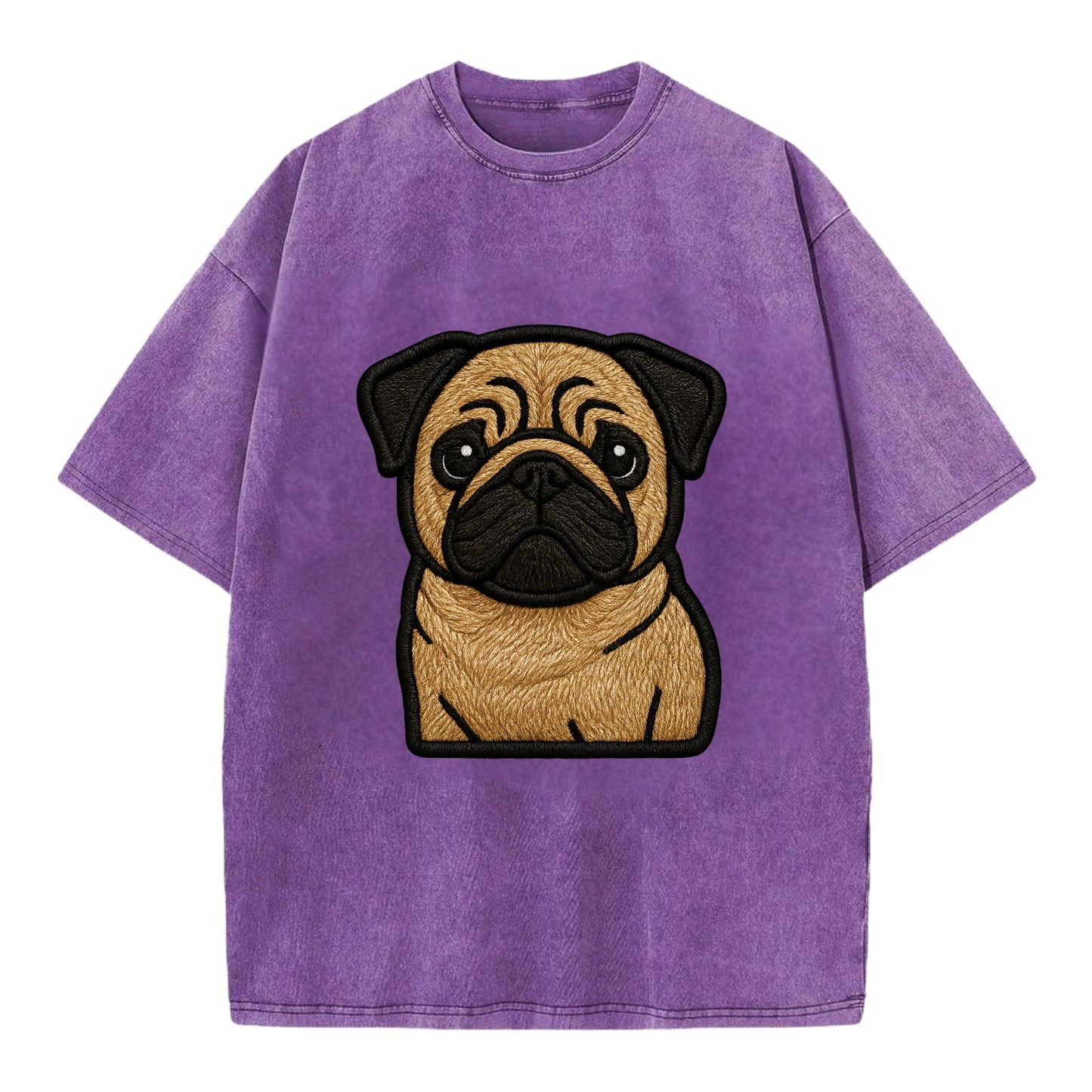 Pug - Contemporary wrinkled design with - Vintage T-shirt - Purple