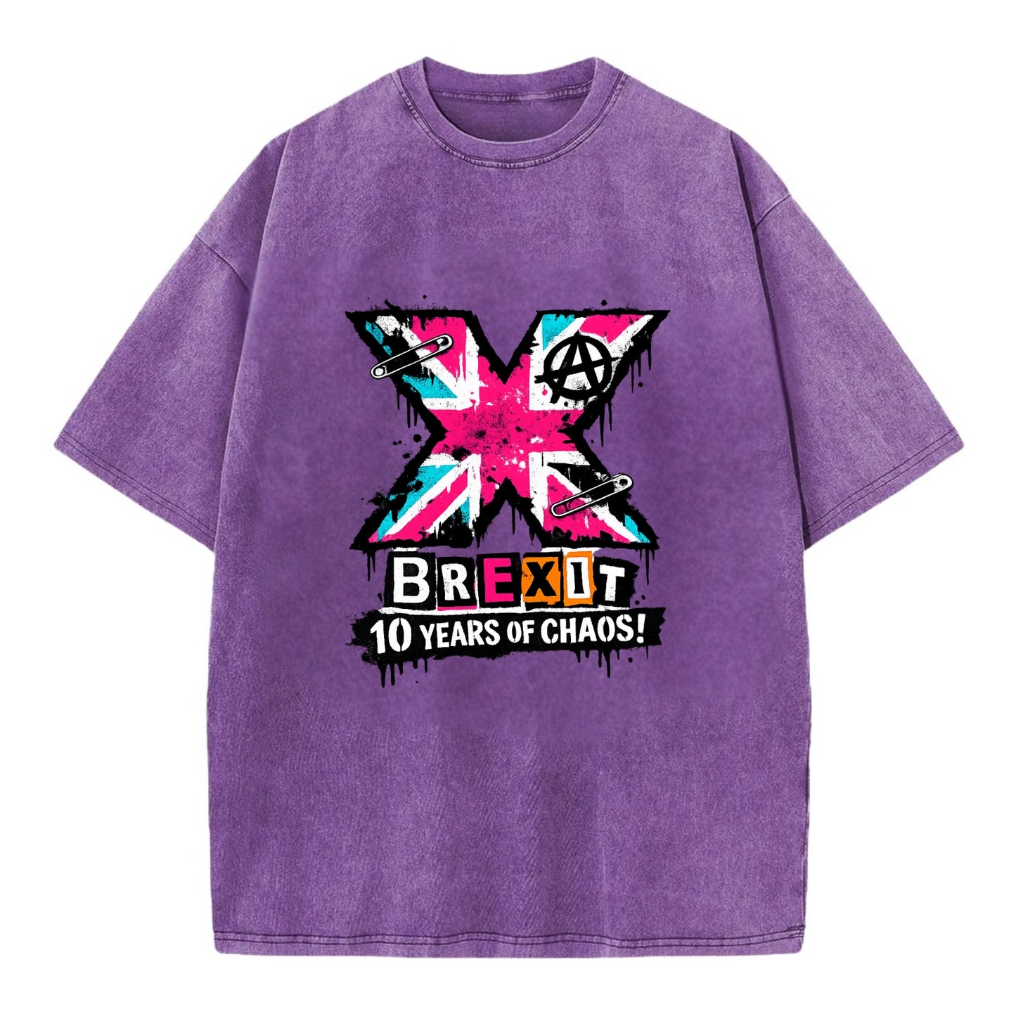 X YEARS | Roman numeral X massive | Union Jack fill pattern | Bold statement - Vintage T-shirt - Purple