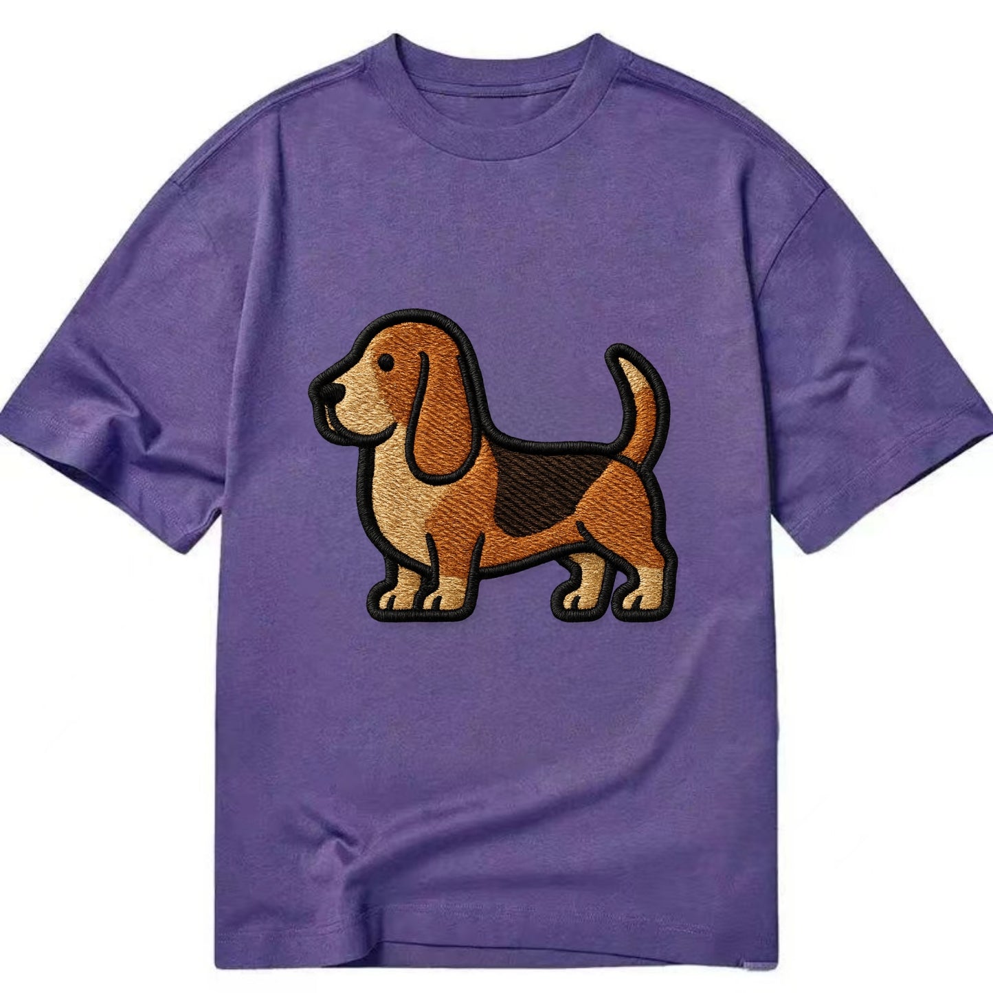 Basset Hound - Trendy low-rider design with prominent black outline - Classic T-shirt - Purple