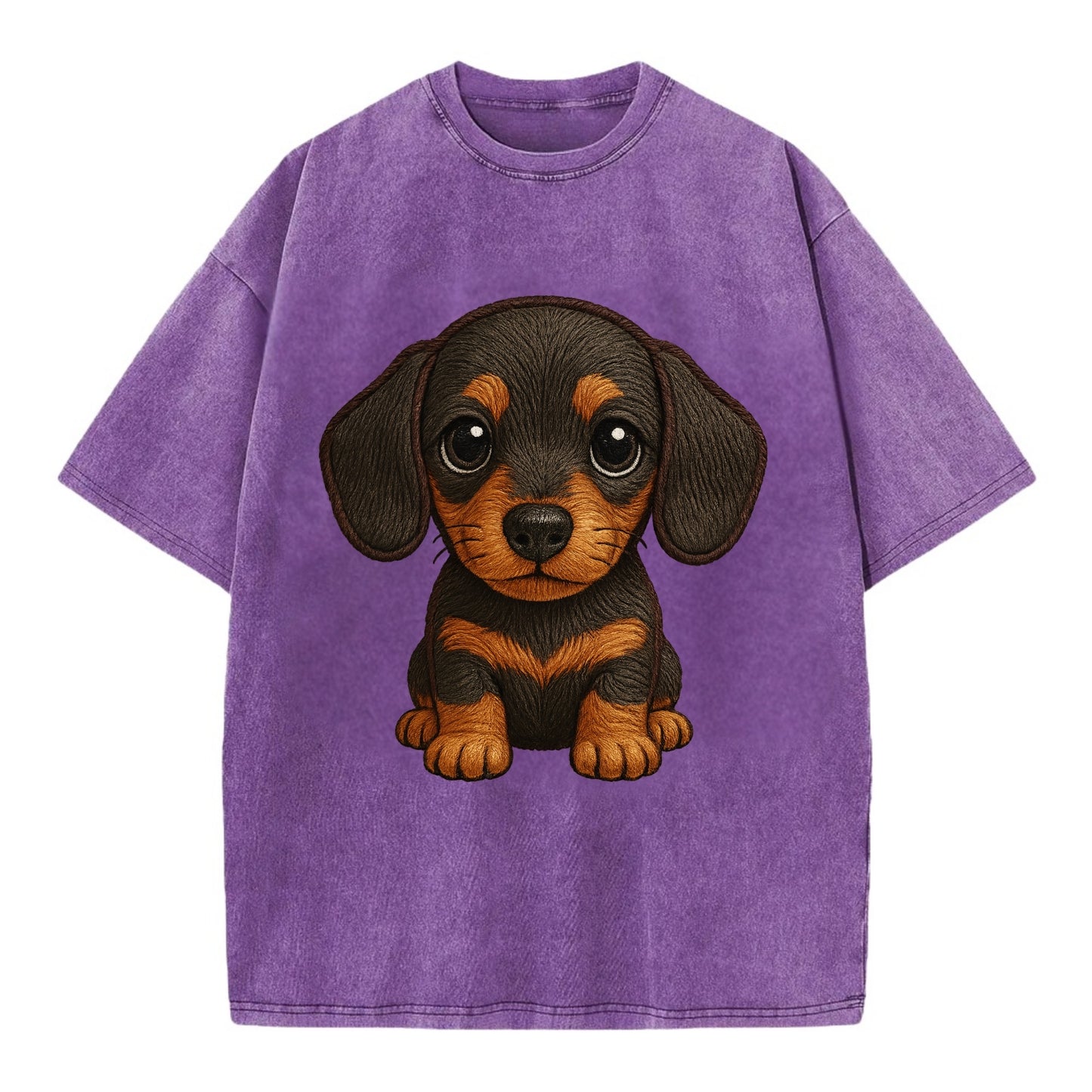 Baby Dachshund Puppy - long body, short legs, floppy ears, curious eyes, - Vintage T-shirt - Purple