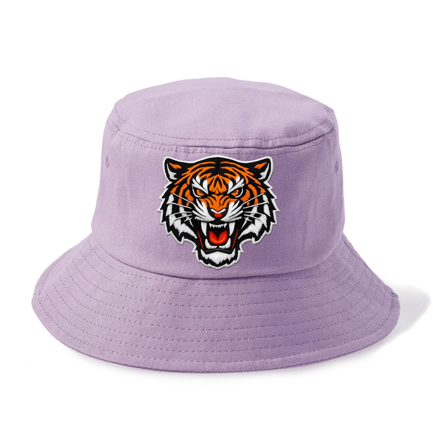 TIGER STRIPES FACE - fierce tiger face in orange, black and white , predator power - Bucket Hat - Purple
