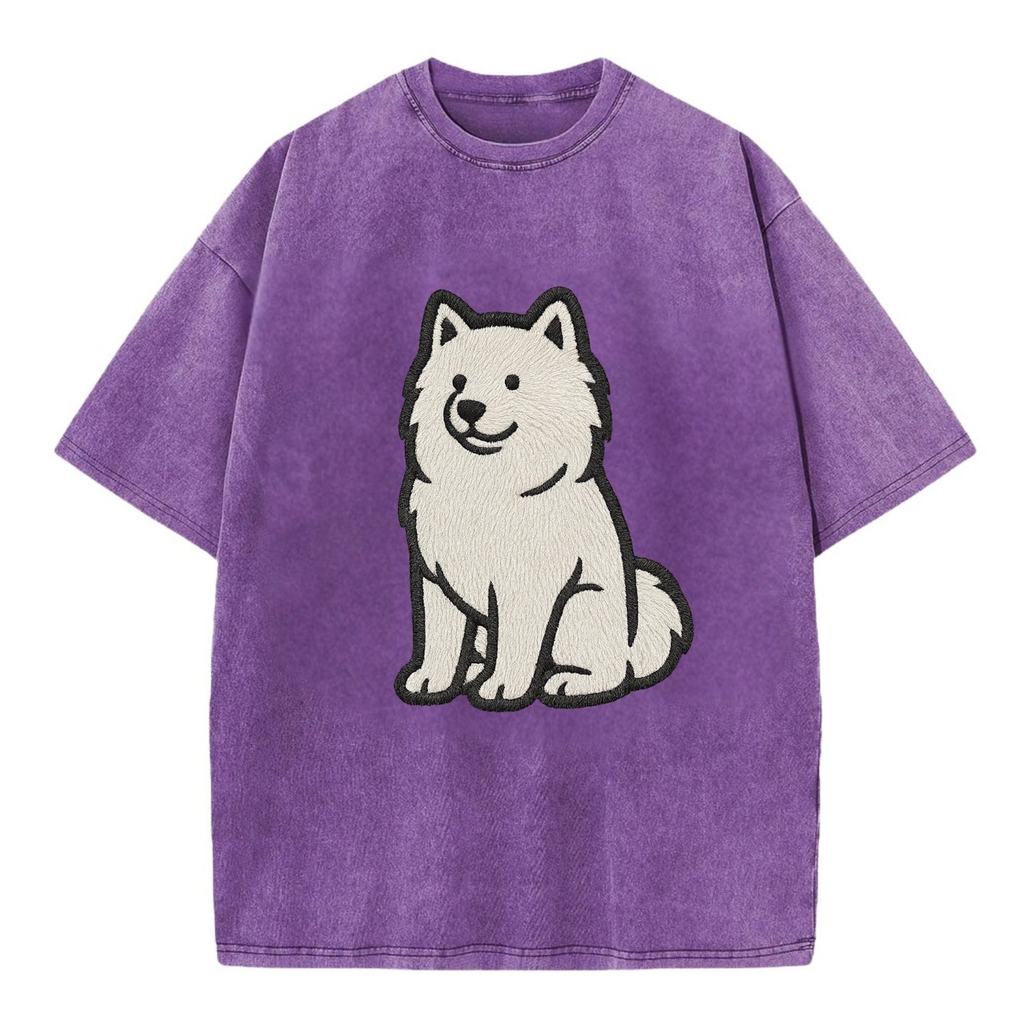 Samoyed - White fluffy embroidered desig Vintage T-shirt - Purple