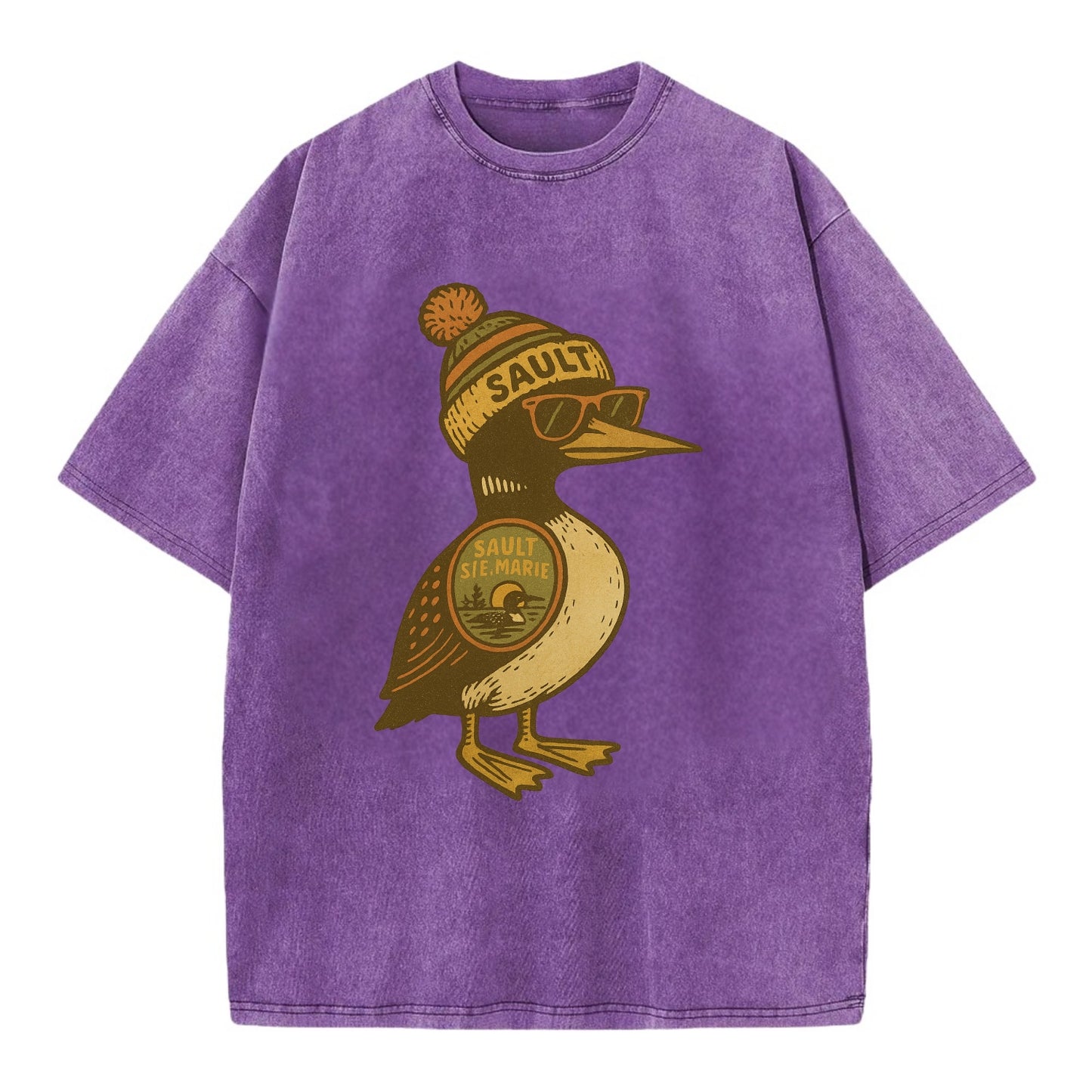Sault Ste Marie Loon wearing Sault beani - Vintage T-shirt - Purple