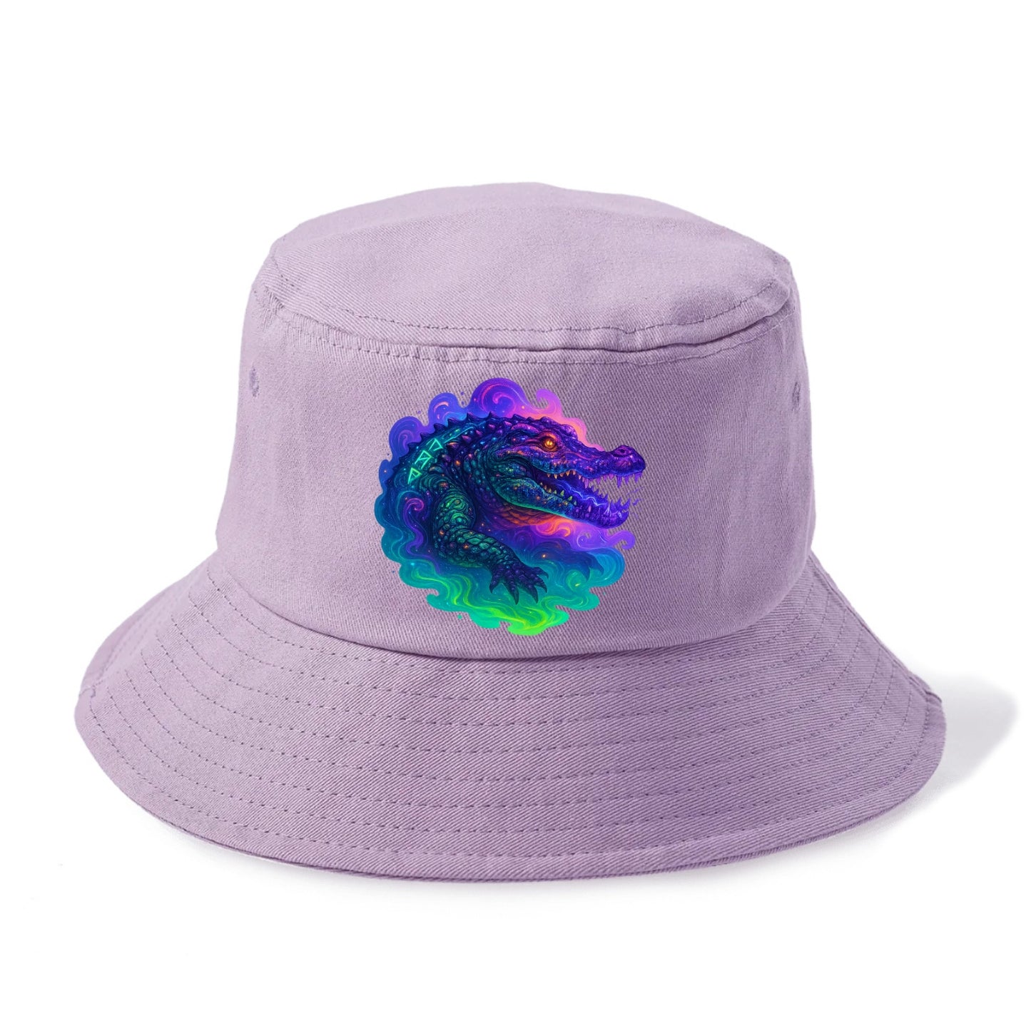 Primordial crocodile with scales pulsing plasma energy in green and purple, ancient - Bucket Hat - Purple