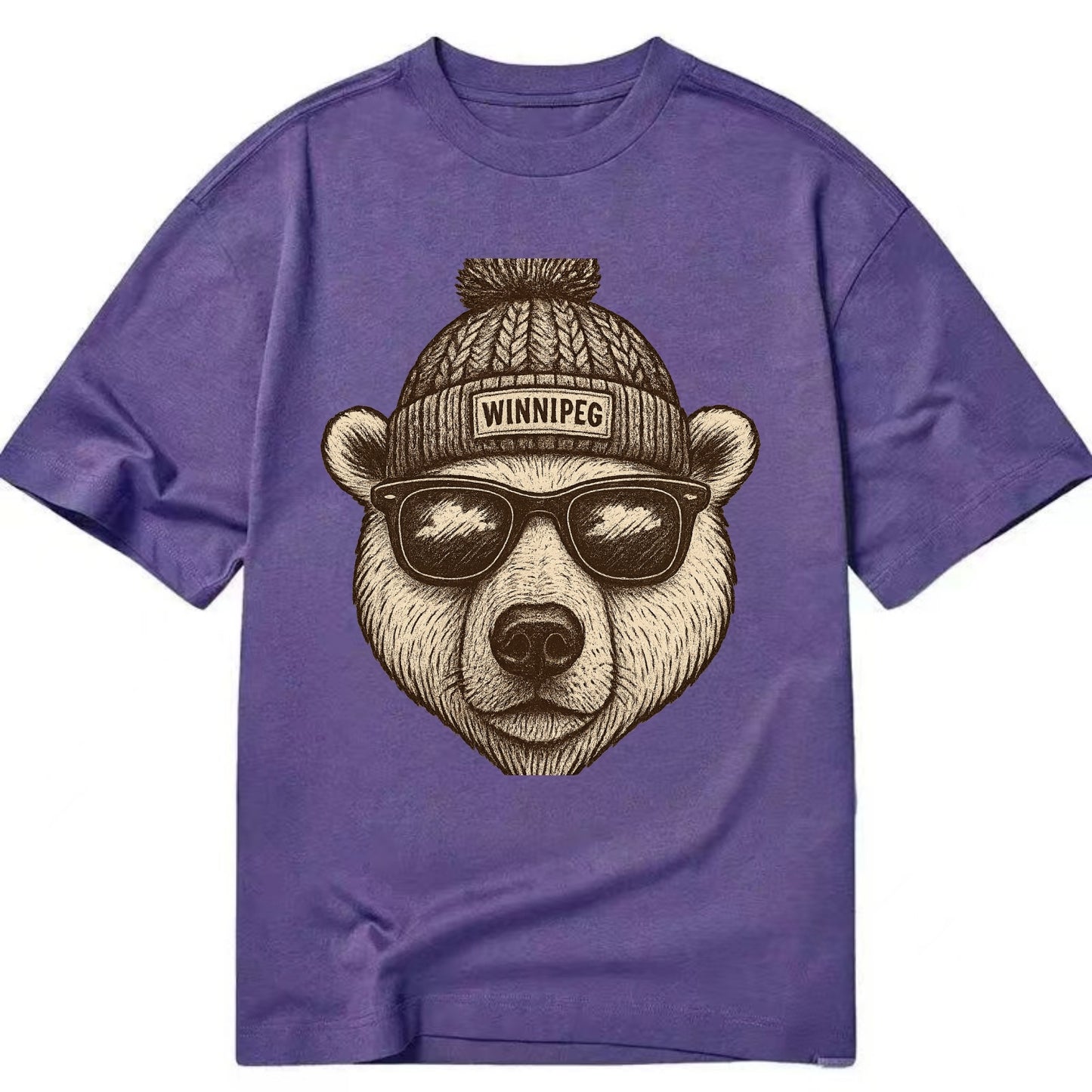 Winnipeg Polar Bear wearing Winnipeg beanie with pom pom and wayfarer sunglasses - Classic T-shirt - Purple