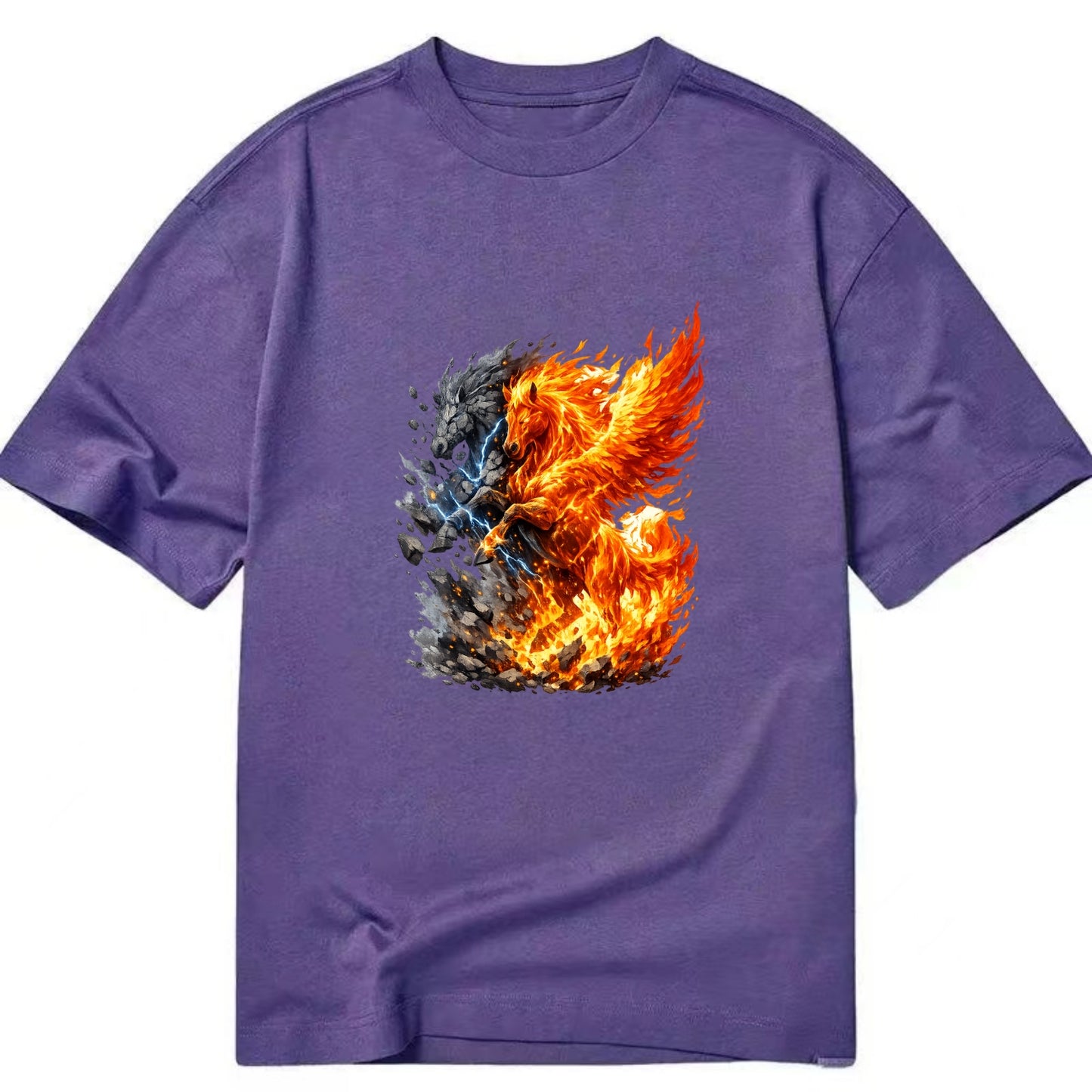 THUNDER FIRE | Horse combining lightning and flame | Electric fire | Storm energy - Classic T-shirt - Purple