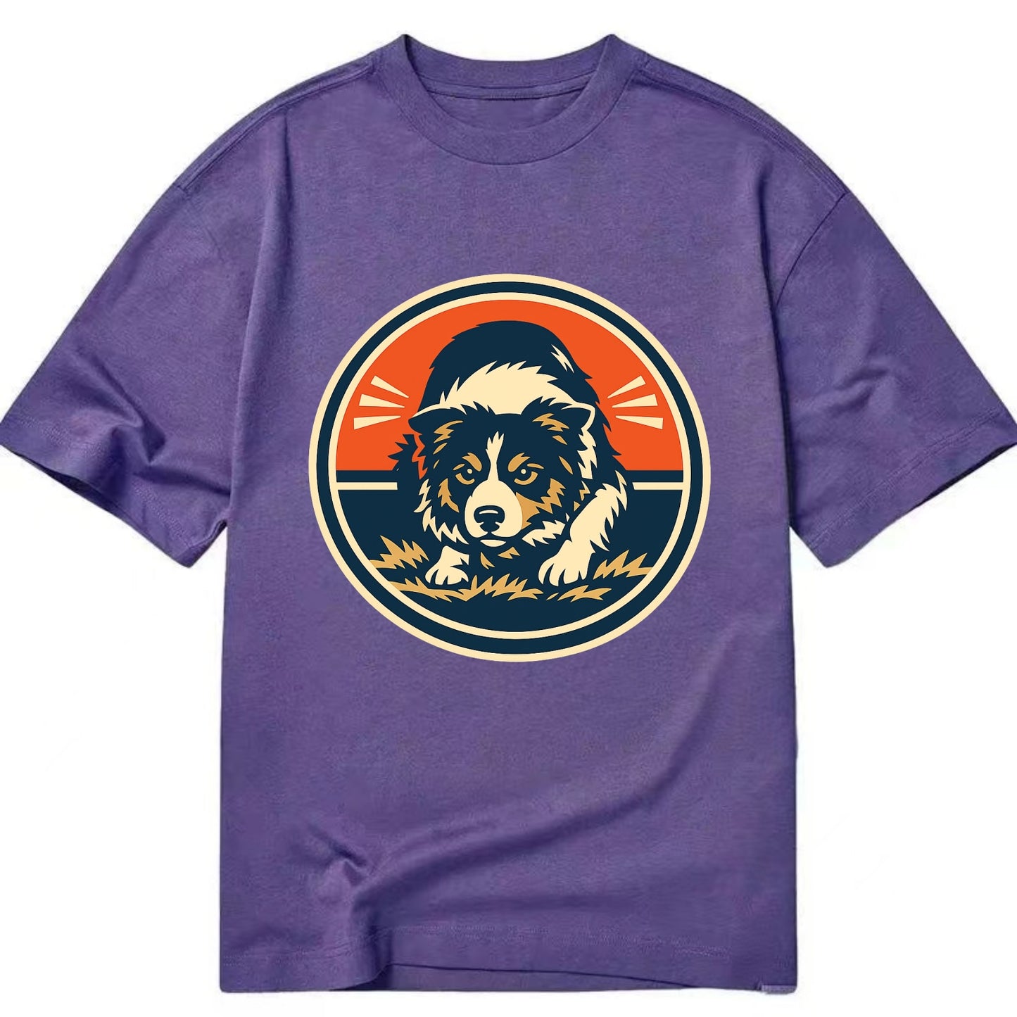 Focused Border Collie Emblem - Classic T-shirt - Purple