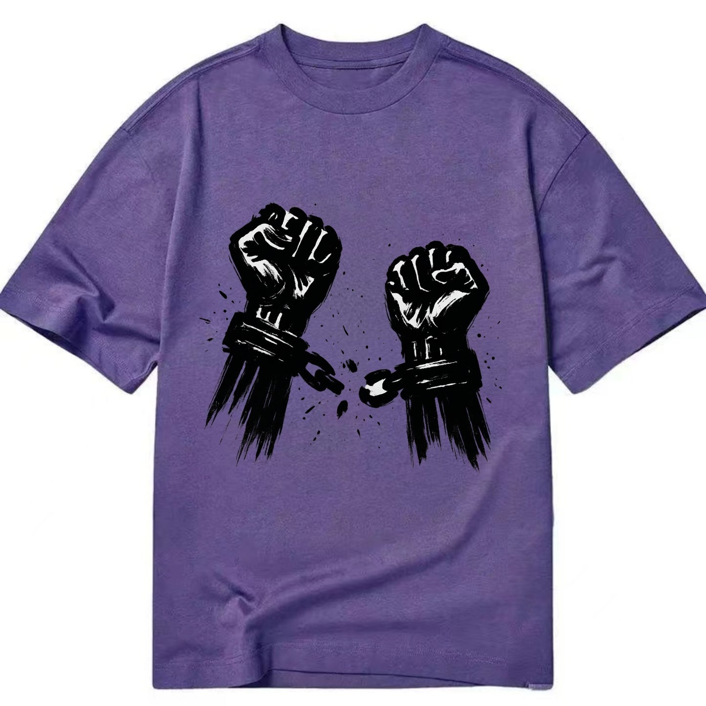 Two raised fists breaking chains - liberation and freedom ink painting - Classic T-shirt - Purple