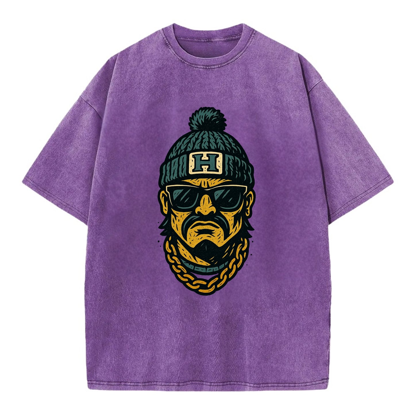 Honolulu Warrior wearing Hawaii beanie with H patch - Vintage T-shirt - Purple