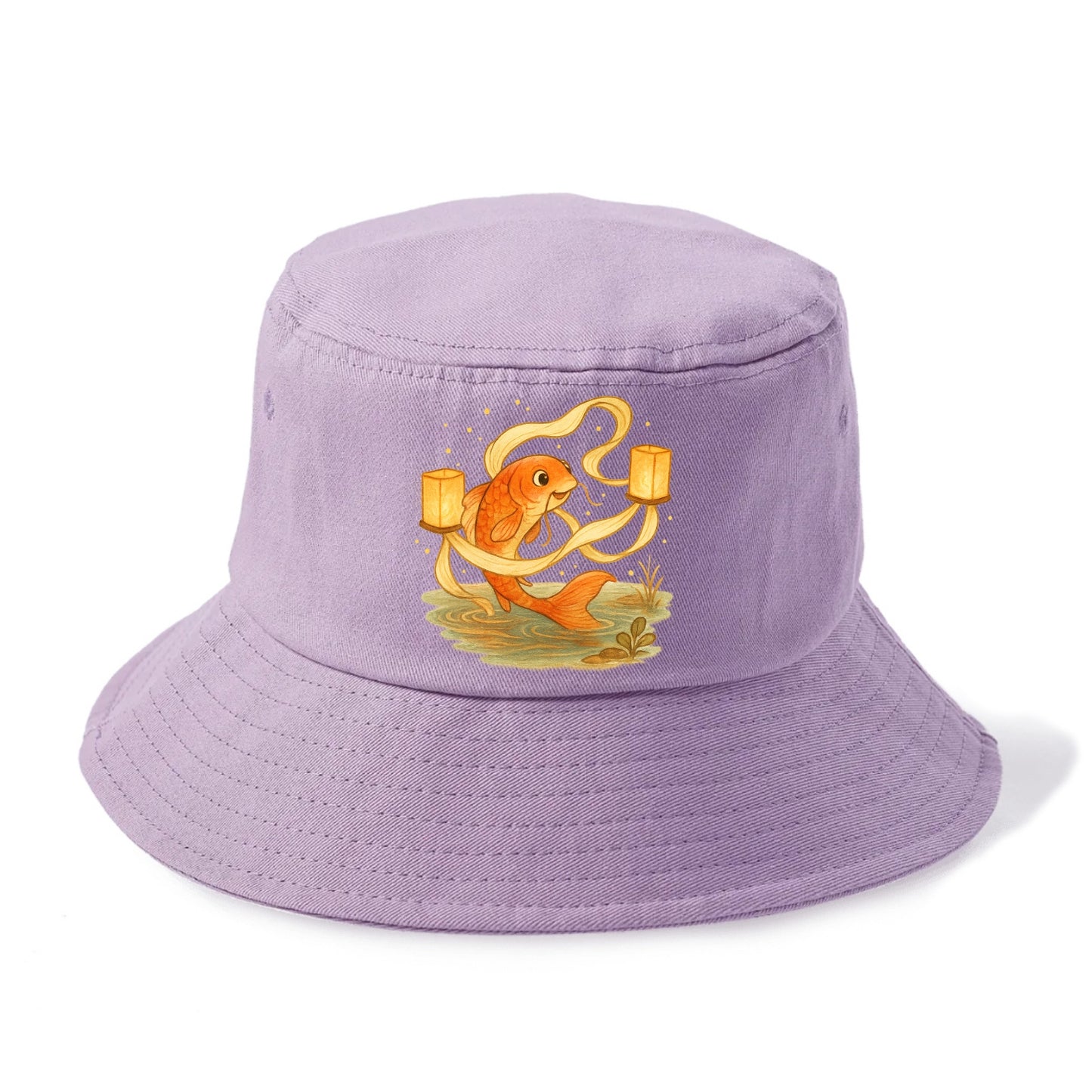 Koi weaving silk streamers through floating lanterns on tranquil water - Bucket Hat - Purple