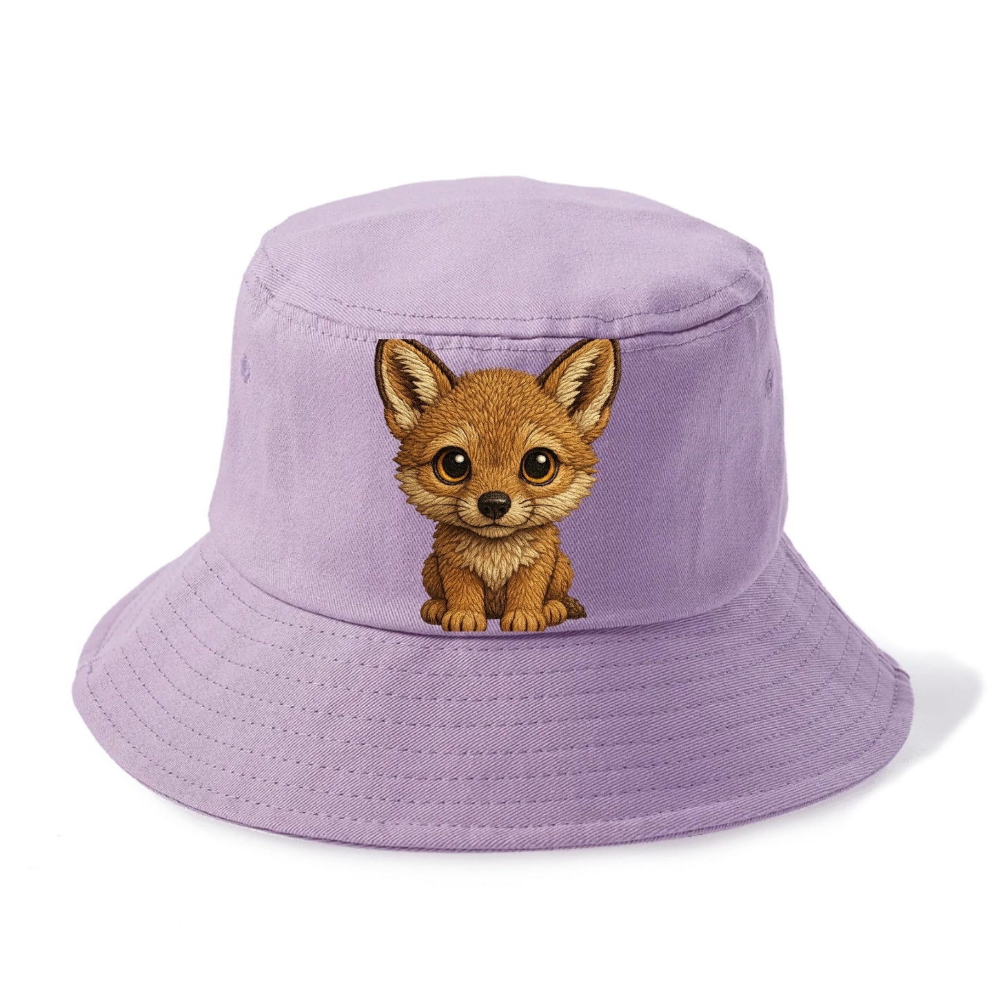 Baby Coyote Pup - tan fur, large ears, golden eyes, front-facing, clever baby - Bucket Hat - Purple