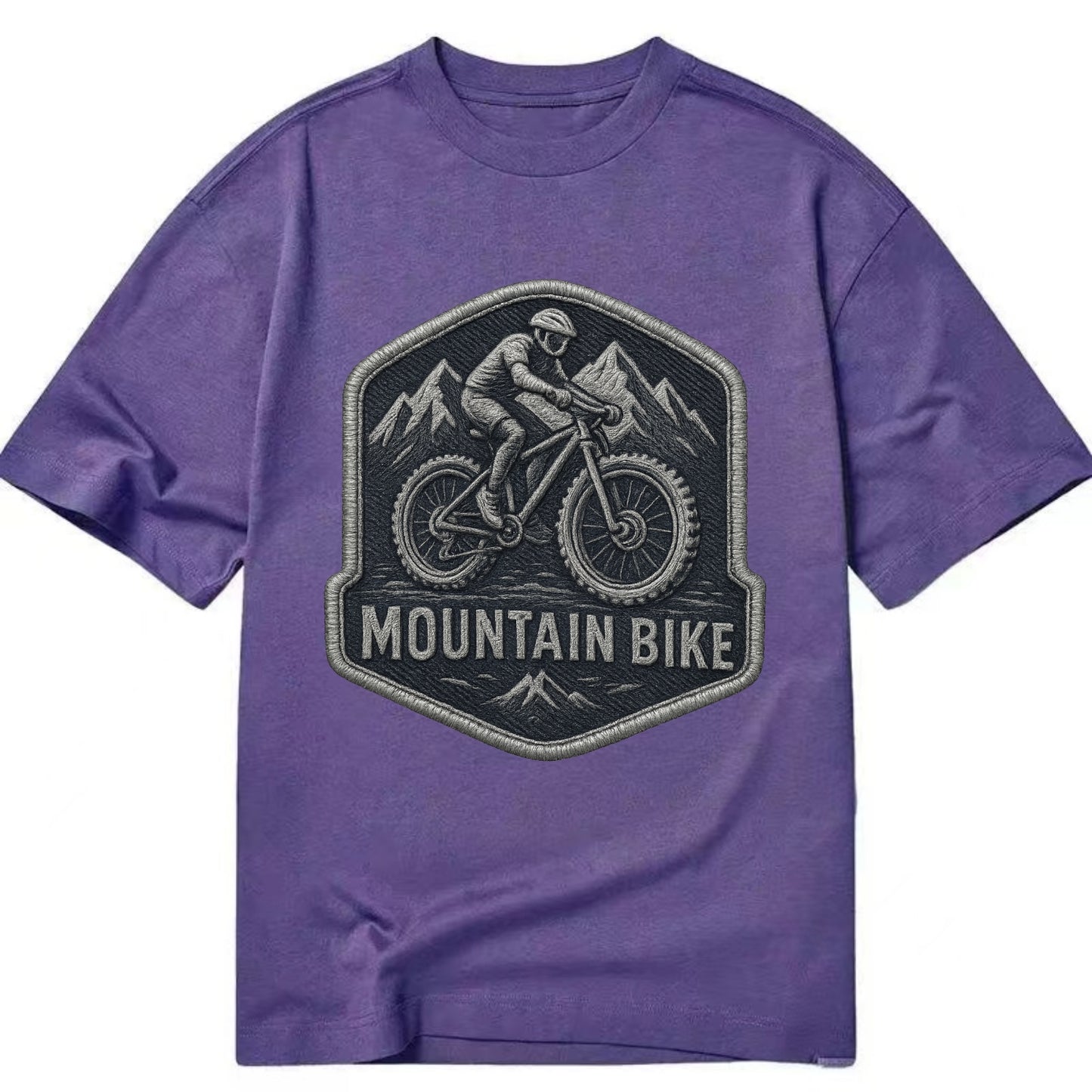 Mountain bike with rugged tires - cyclist badge - Classic T-shirt - Purple