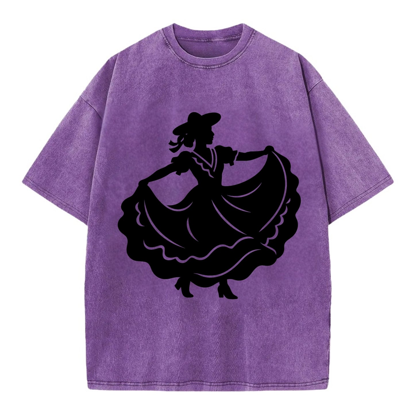 Mexican folk dancer twirling skirt - Vintage T-shirt - Purple