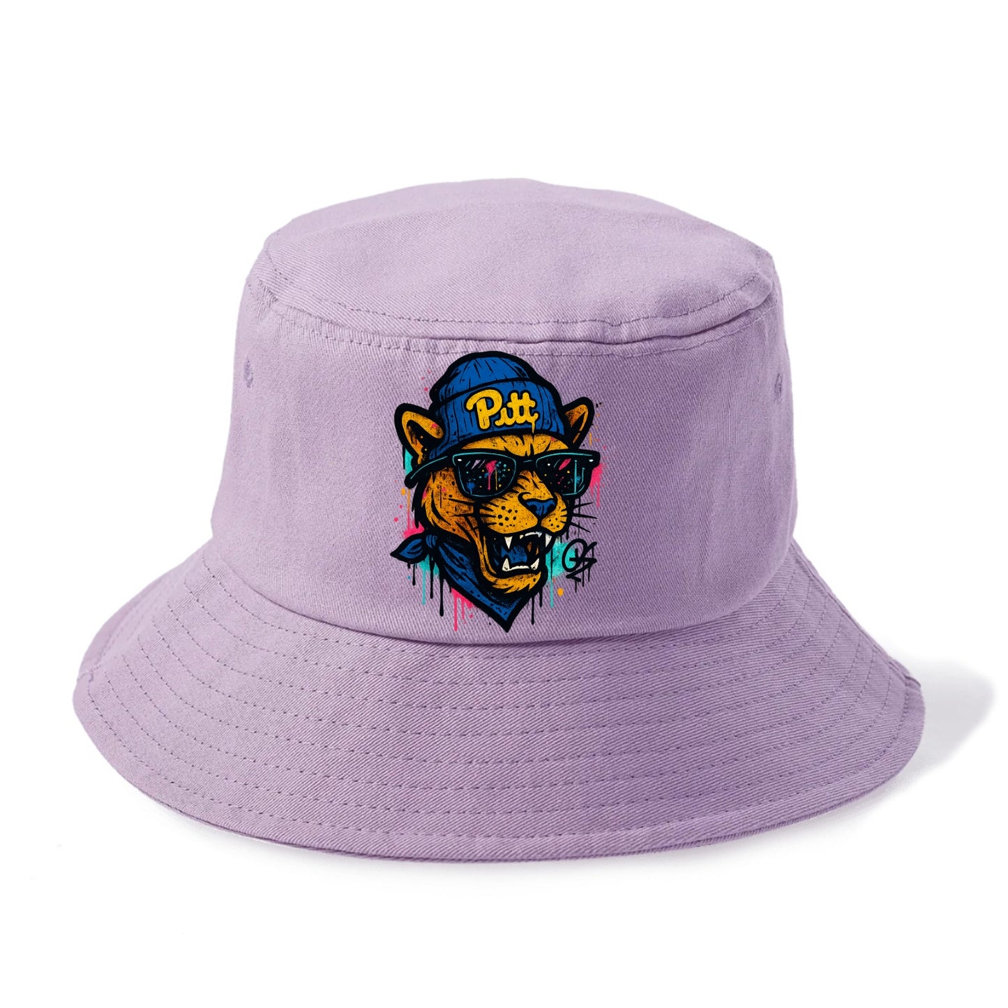 Pittsburgh Panther wearing Pitt beanie with script patch - Bucket Hat - Purple