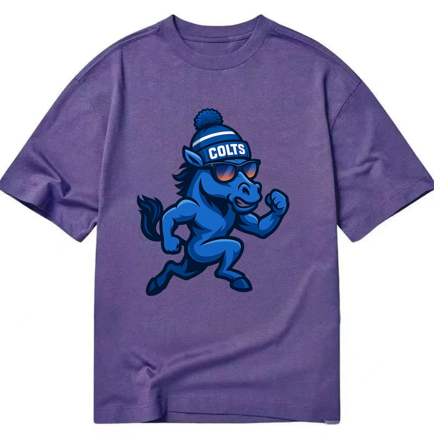 Indianapolis Colt Horse wearing Colts blue and white beanie with pom pom and - Classic T-shirt - Purple