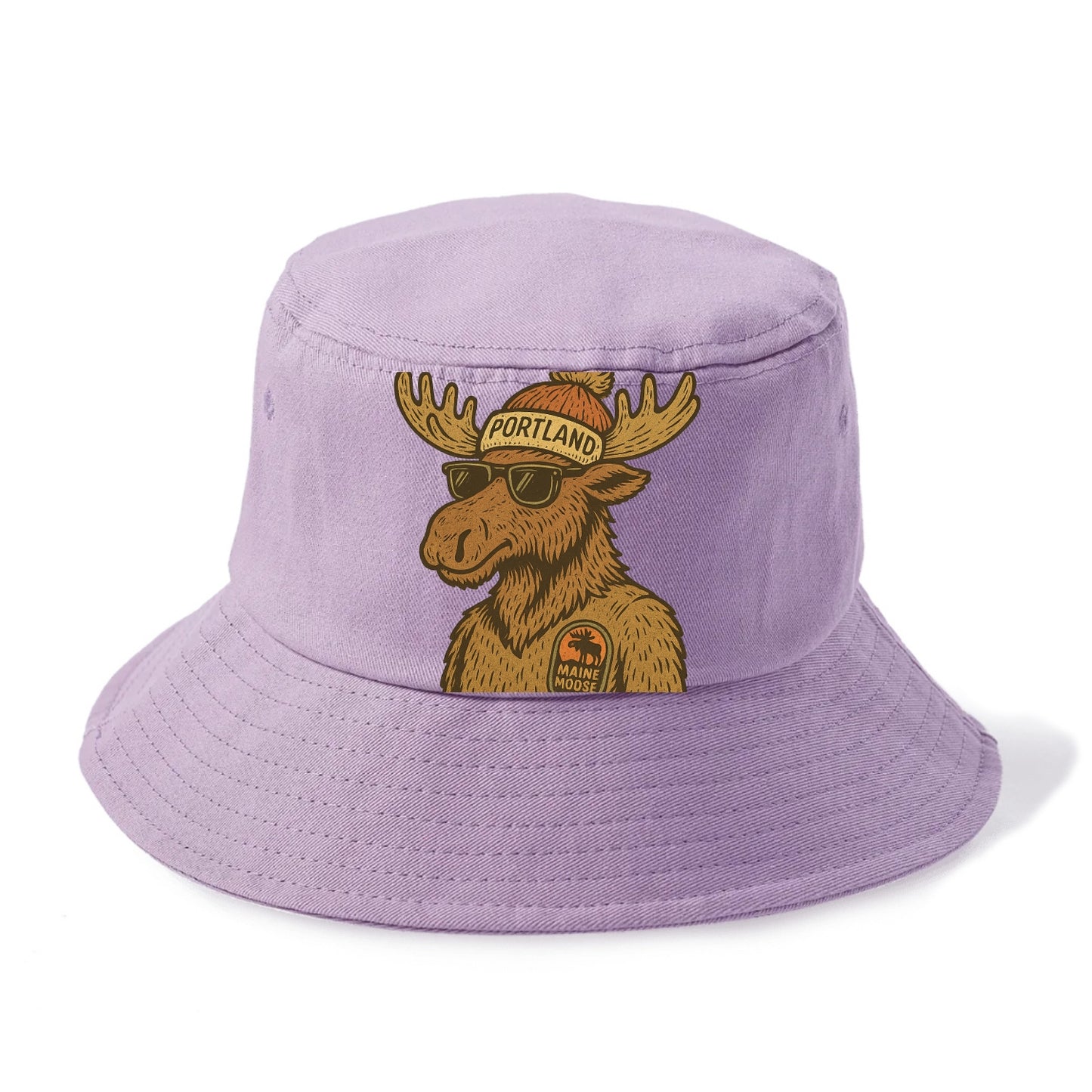 Maine Moose wearing Portland beanie with pom pom and wayfarer sunglasses - Bucket Hat - Purple