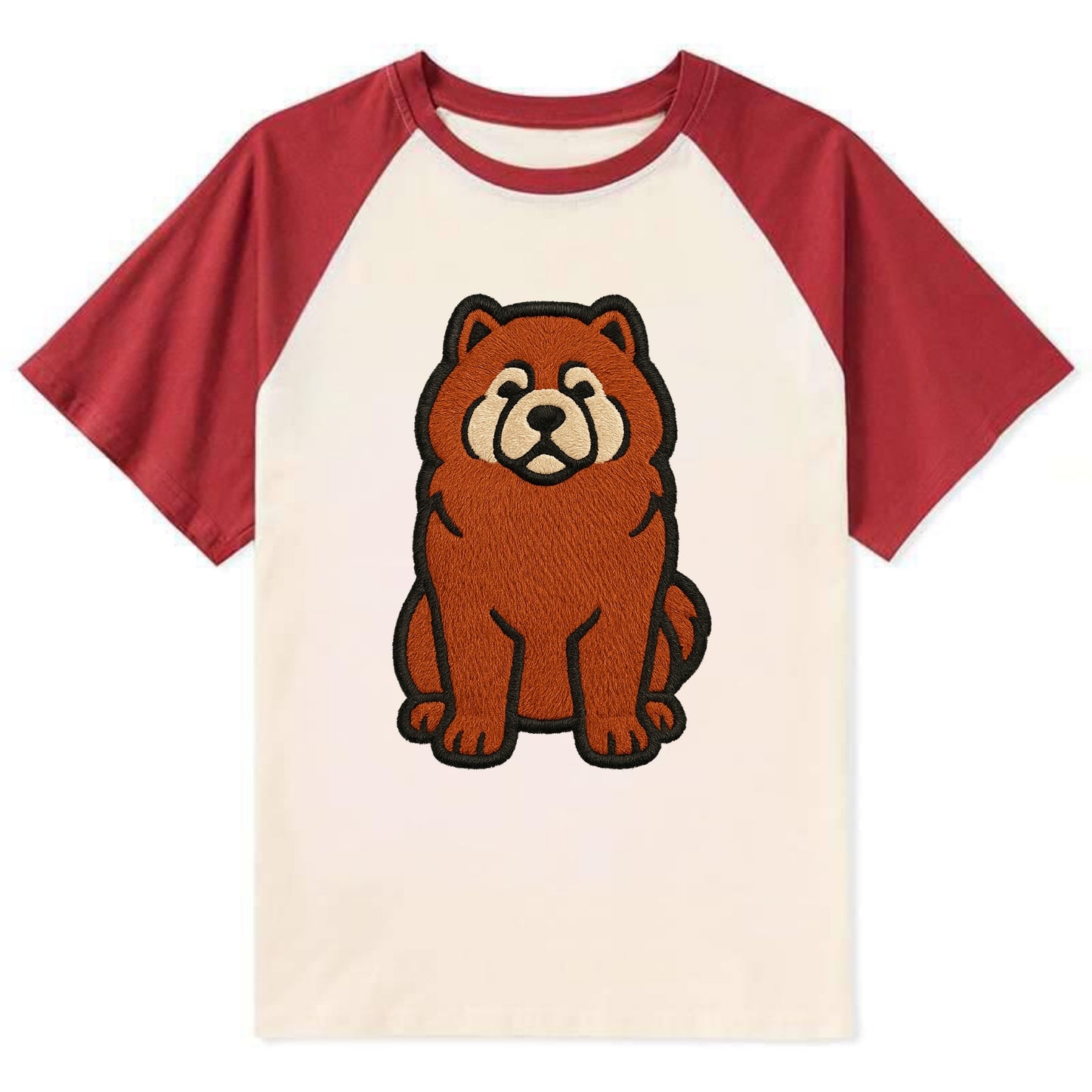 Chow Chow - Red fluffy sitting pose - Co Contrast Raglan T-shirt - Red