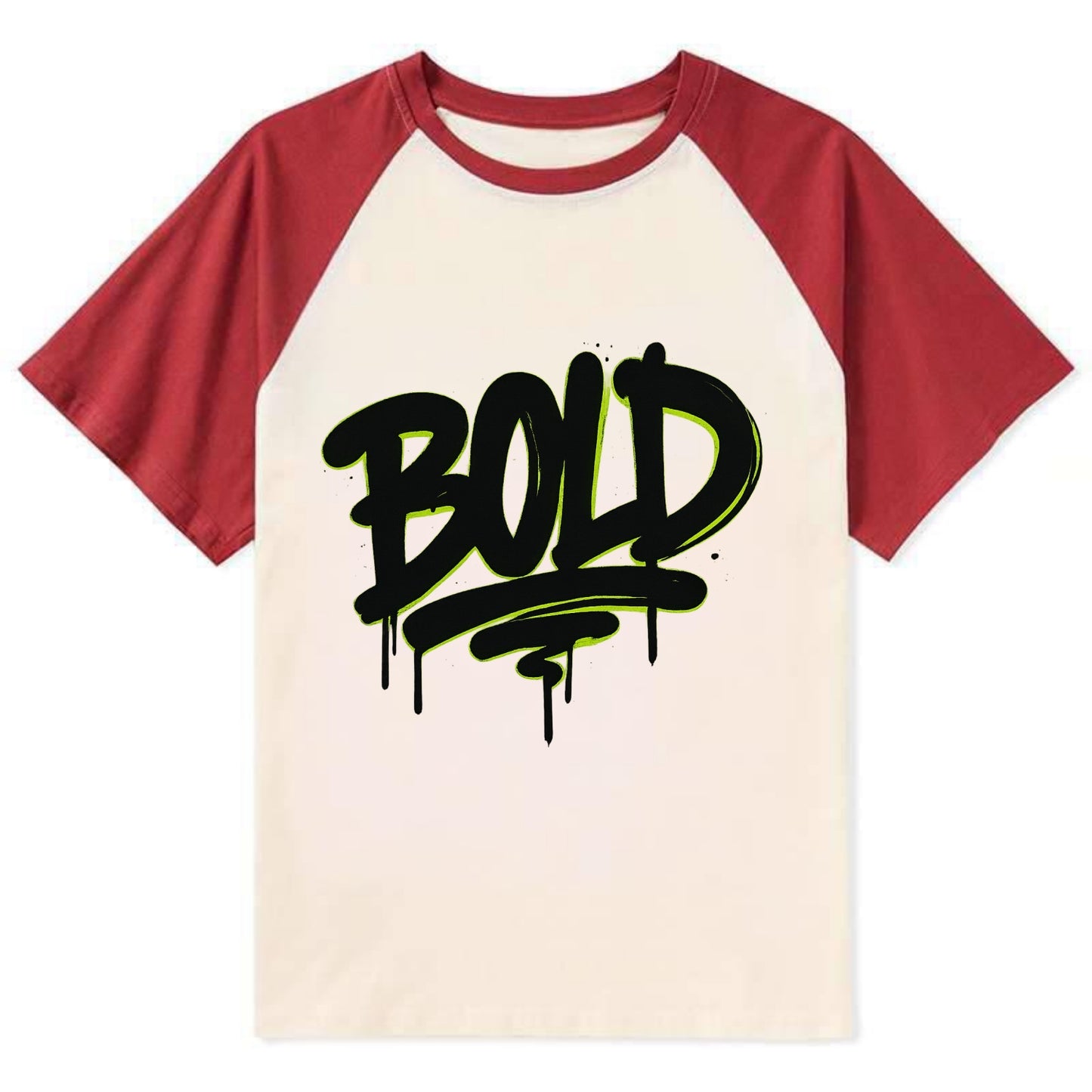 Bold typography design - "BOLD" - courageous, standing out - Contrast Raglan T-shirt - Red