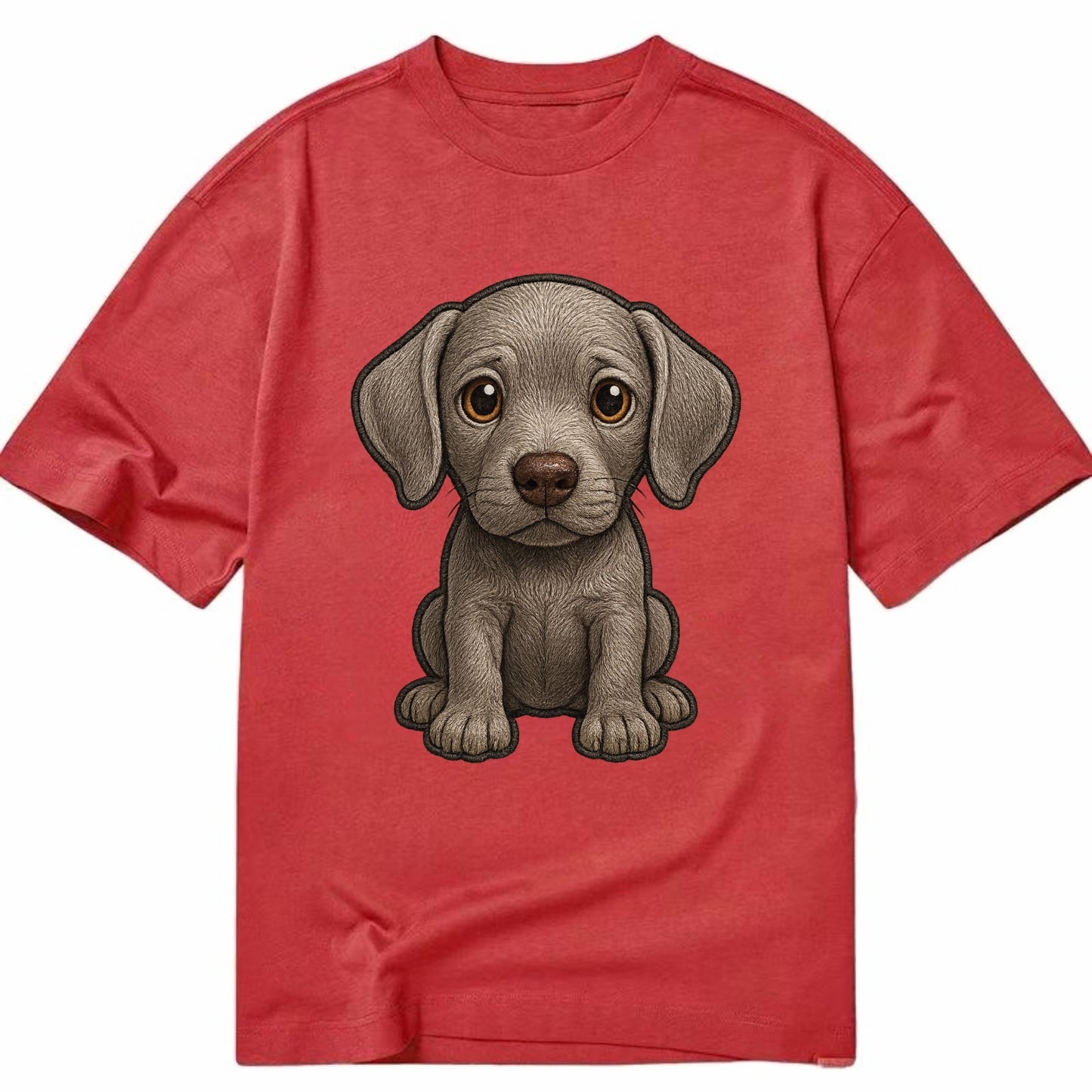 Baby Weimaraner Puppy - silver-gray coat, amber eyes, sleek body, front-facing, - Classic T-shirt - Red