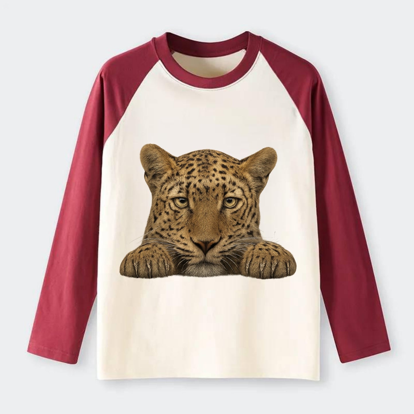 Leopard - Raglan Long Sleeve T-Shirt - Red