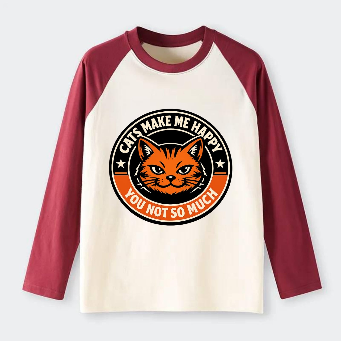 Joyful Whiskers Emblem - Raglan Long Sleeve T-Shirt - Red