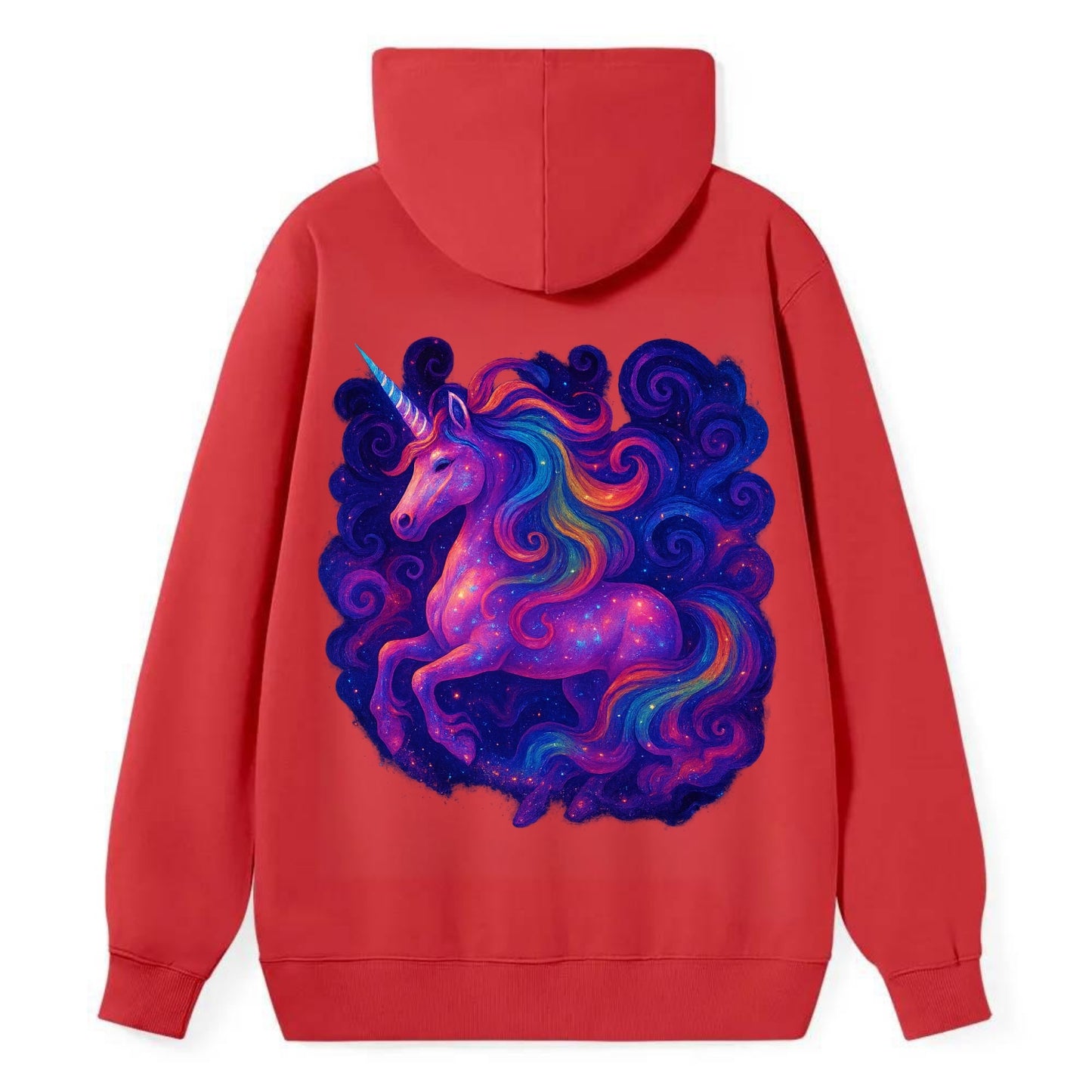 Magical unicorn with flowing rainbow gradient mane, iridescent horn with - Classic Pullover Hoodie - Red