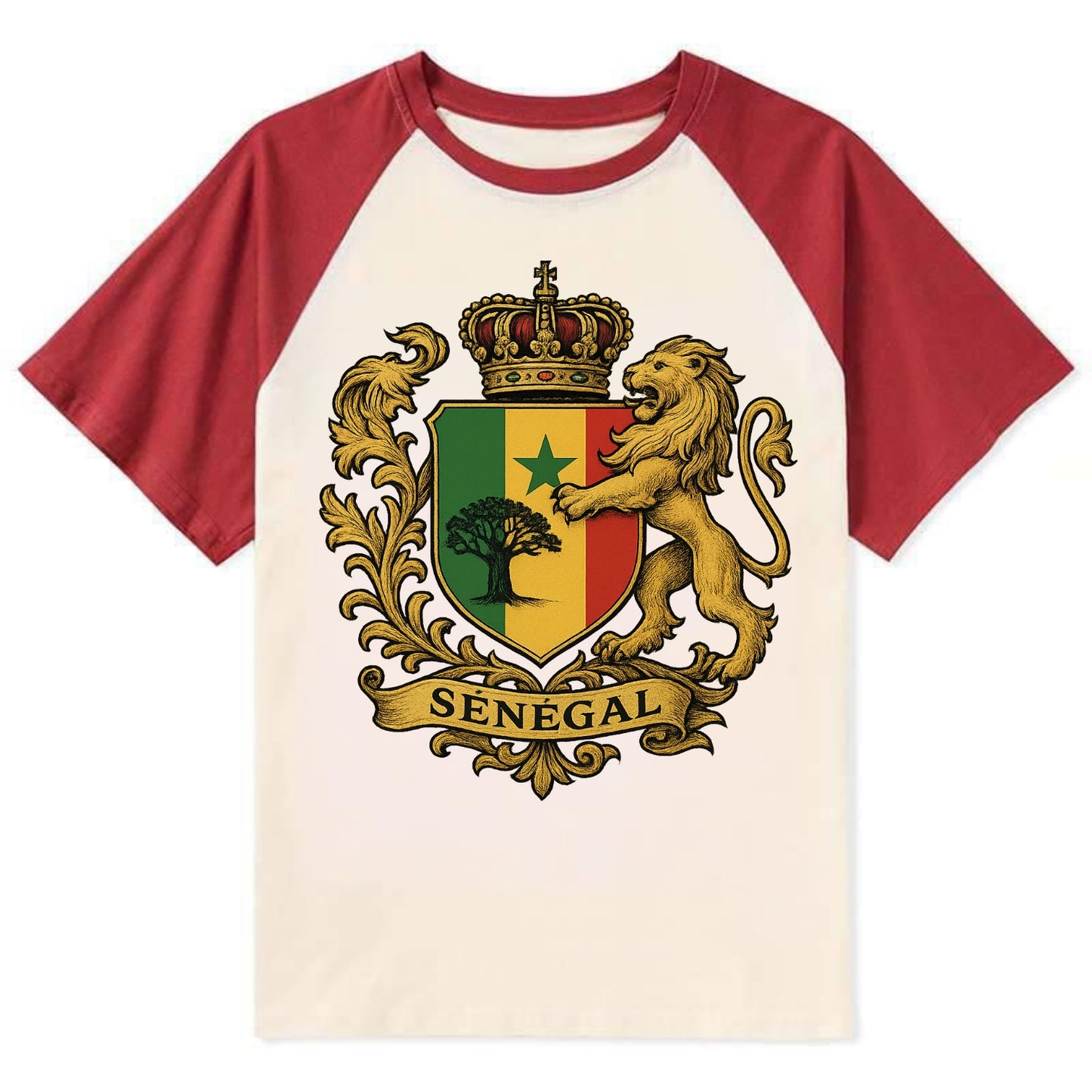 Senegal Lion Emblem - Contrast Raglan T-shirt - Red