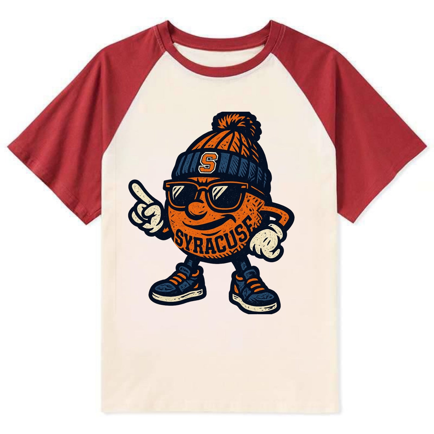 Syracuse Orange wearing Syracuse beanie with S patch - Contrast Raglan T-shirt - Red
