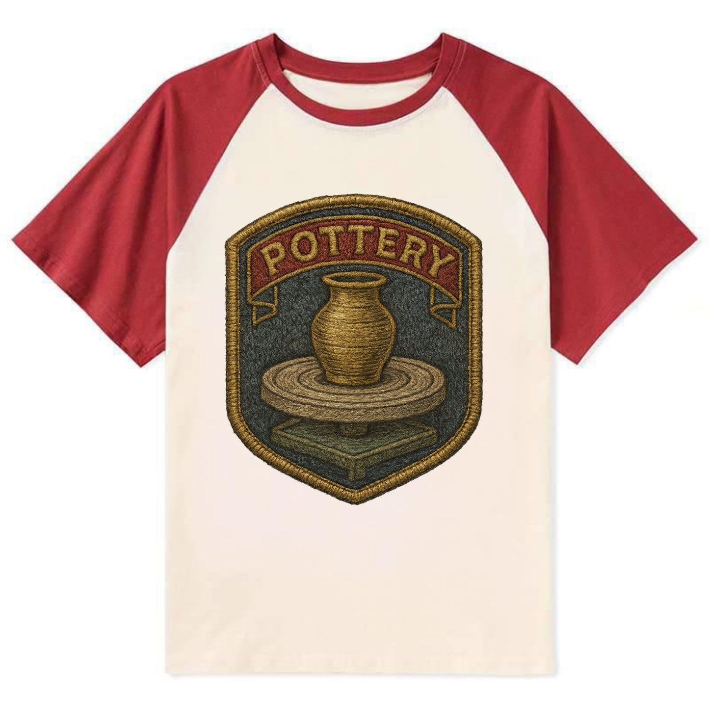 Pottery wheel with clay vessel - ceramicist symbol - Contrast Raglan T-shirt - Red