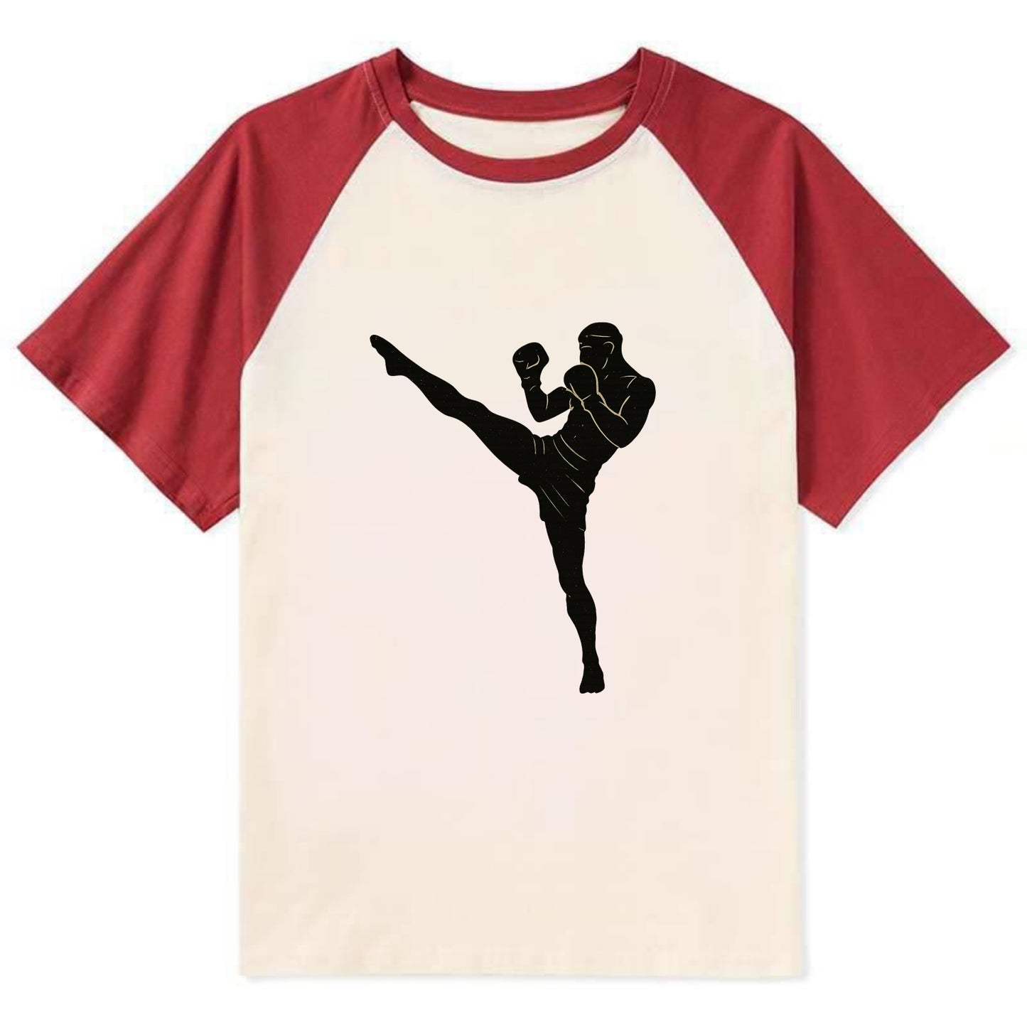 Kickboxer delivering roundhouse kick - Contrast Raglan T-shirt - Red