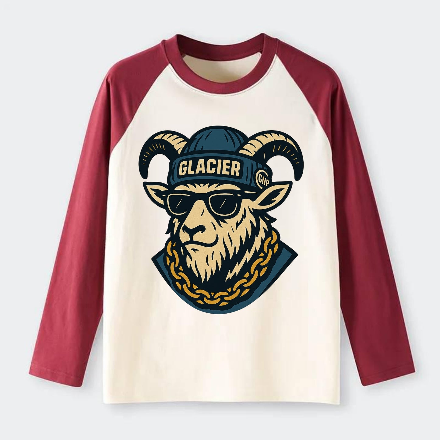 Glacier Mountain Goat - Raglan Long Sleeve T-Shirt - Red