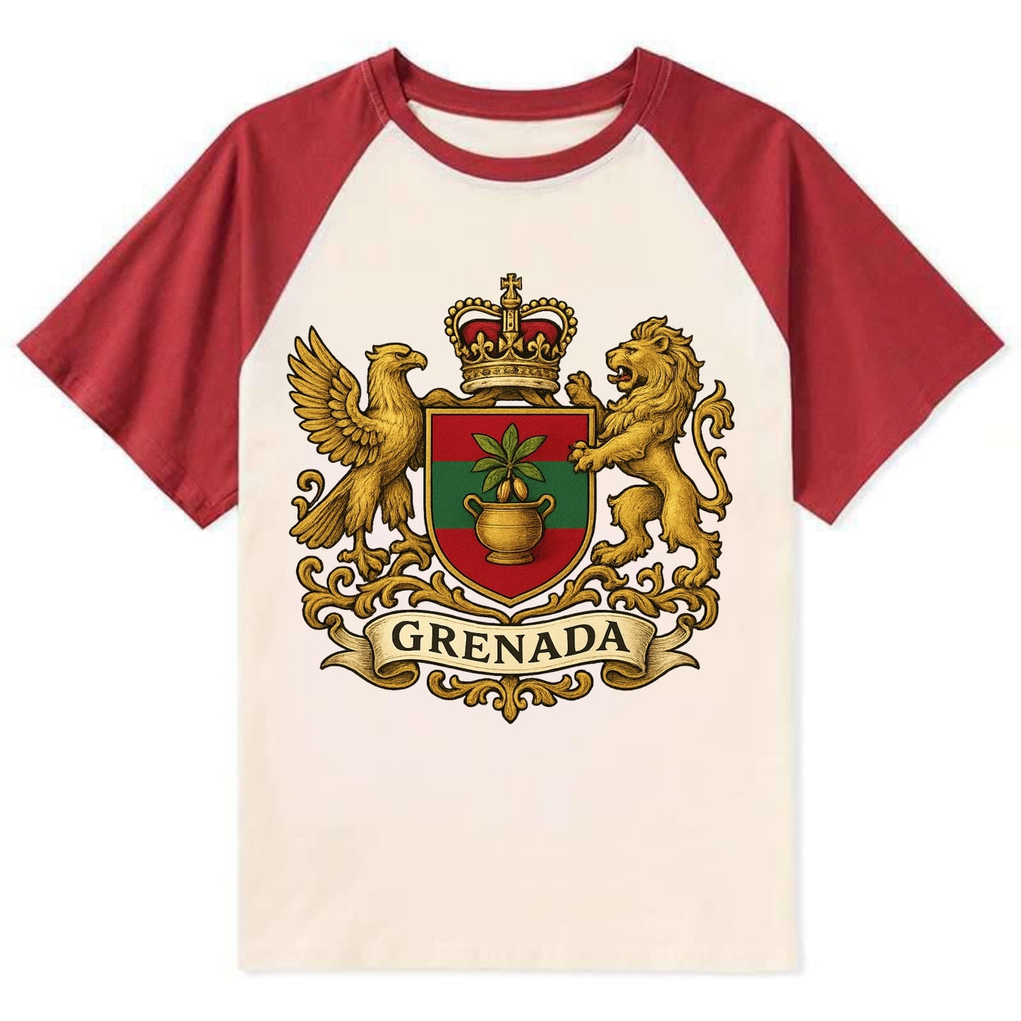 Grenada Heritage Badge - Contrast Raglan T-shirt - Red