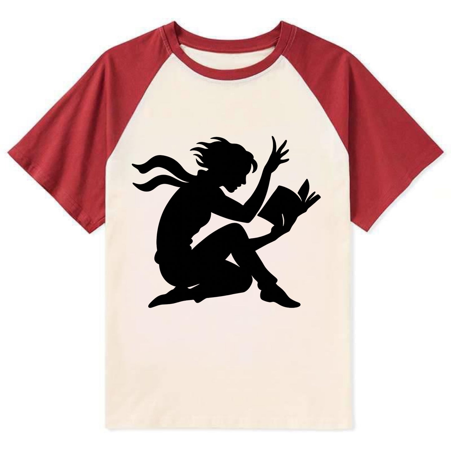 Reader lost in book moment - Contrast Raglan T-shirt - Red