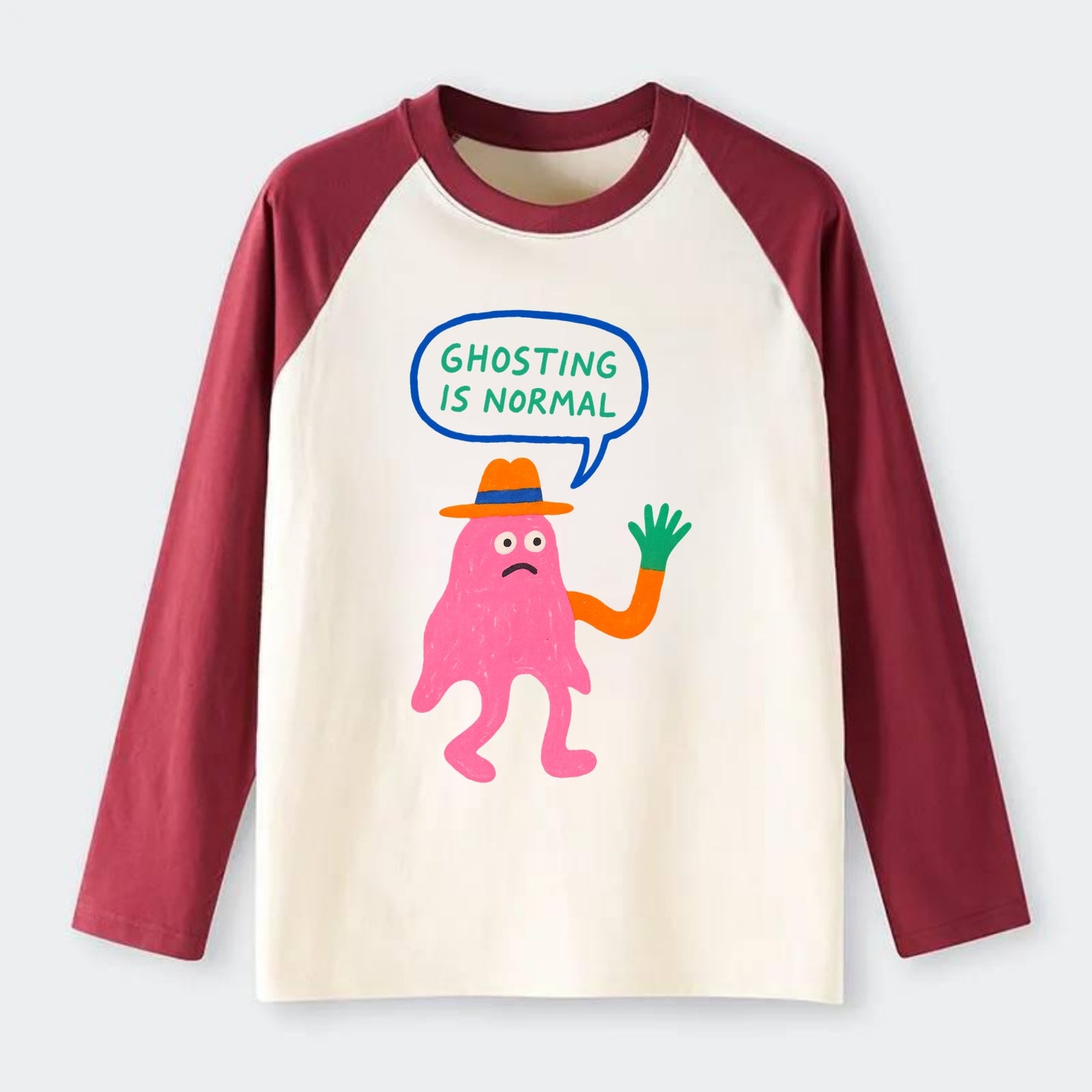 GHOSTING IS NORMAL | Transparent ghost texting - Raglan Long Sleeve T-Shirt - Red