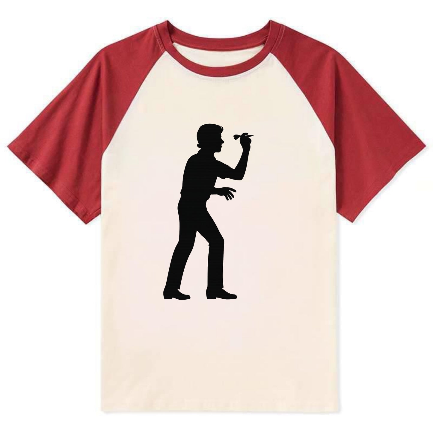 Darts player in throwing stance - Contrast Raglan T-shirt - Red