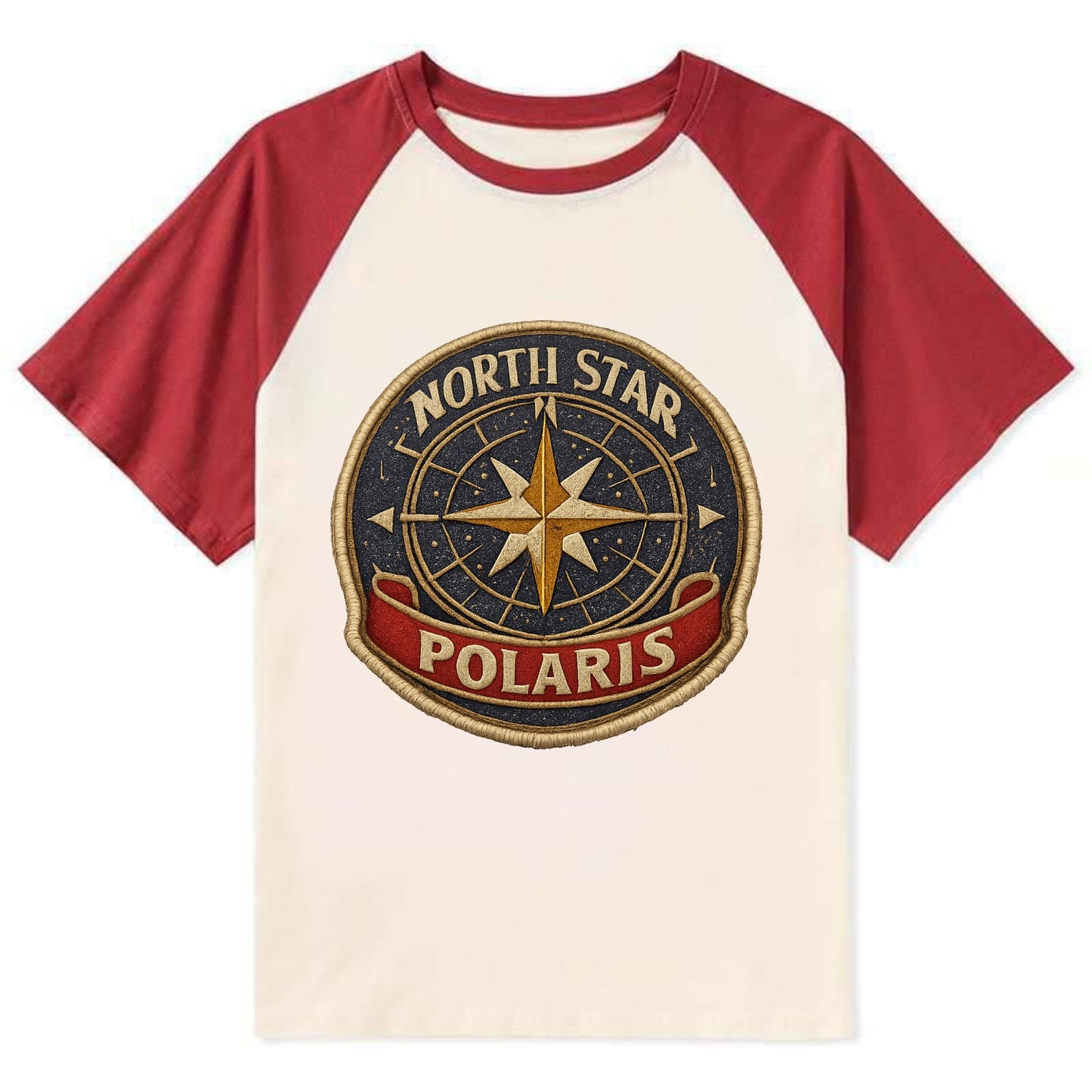 NORTH STAR POLARIS - guiding star in gold and white , navigation - Contrast Raglan T-shirt - Red