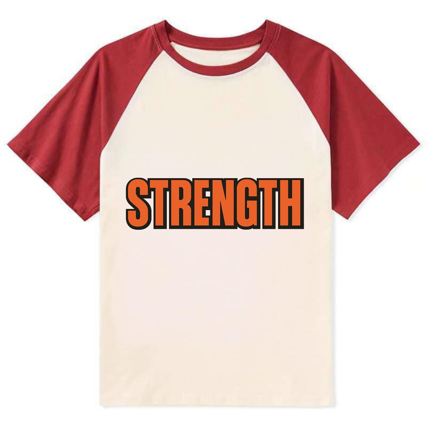 Bold typography design - "STRENGTH" - inner power, resilience, fortitude - Contrast Raglan T-shirt - Red